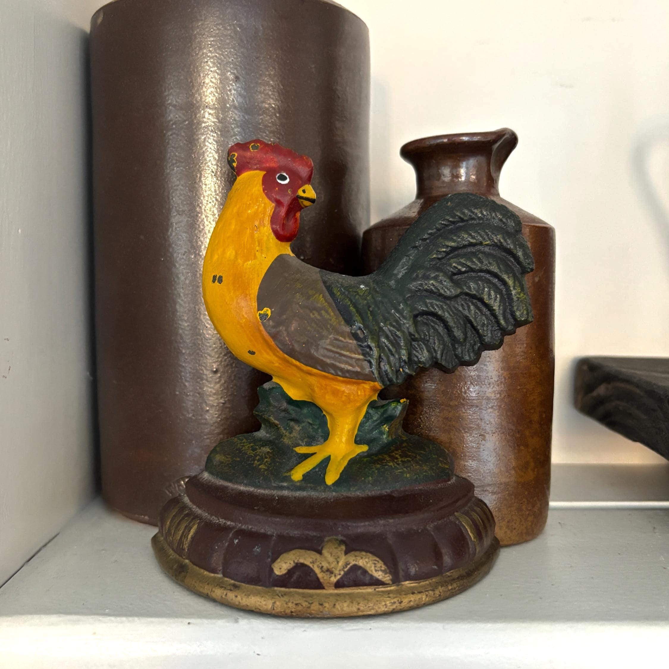 Cast Iron Rooster Doorstop, Vintage Farmhouse Kitchen Decor, Chicken Figurine, Rustic Home Accent