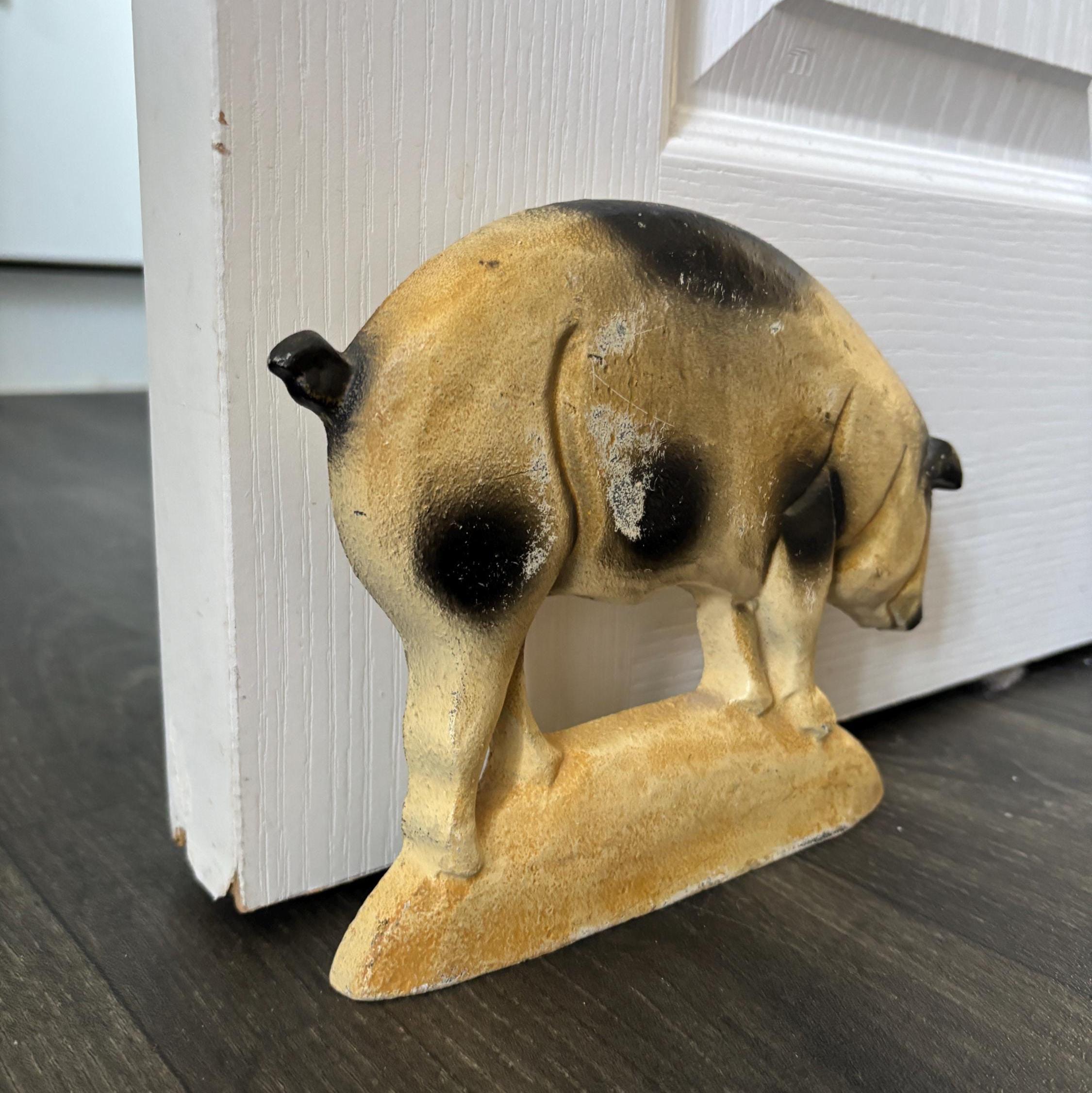 Vintage Cast Iron Pig Doorstop Rustic Farmhouse Country Cottage Animal Door Stop
