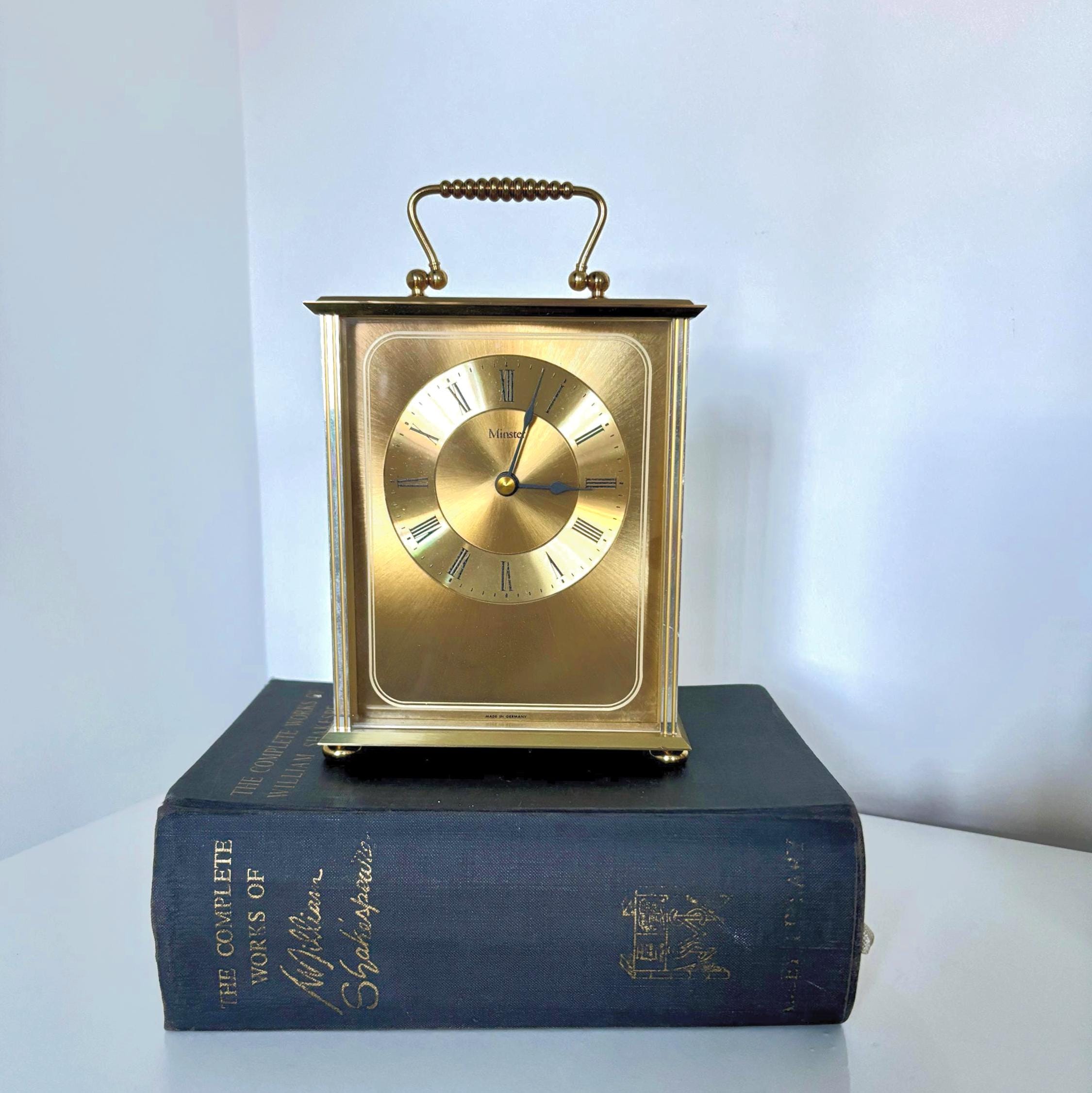 Vintage Brass Carriage Clock Minster Quartz Desk Mantel Clock Made Germany Working