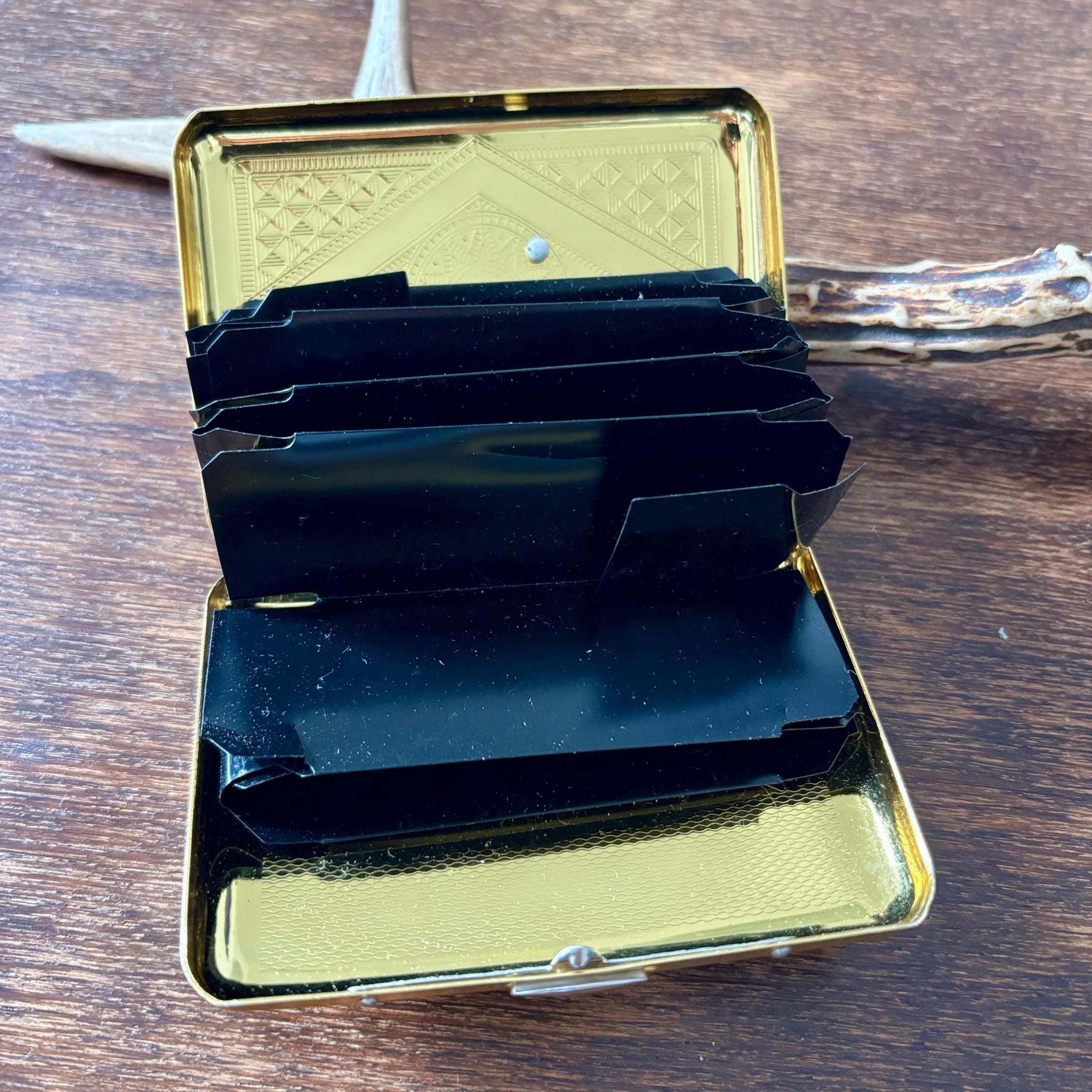 Vintage Gold-Tone Accordion Wallet | Metal Card Case with Geometric Etched Design | Mid-Century Style