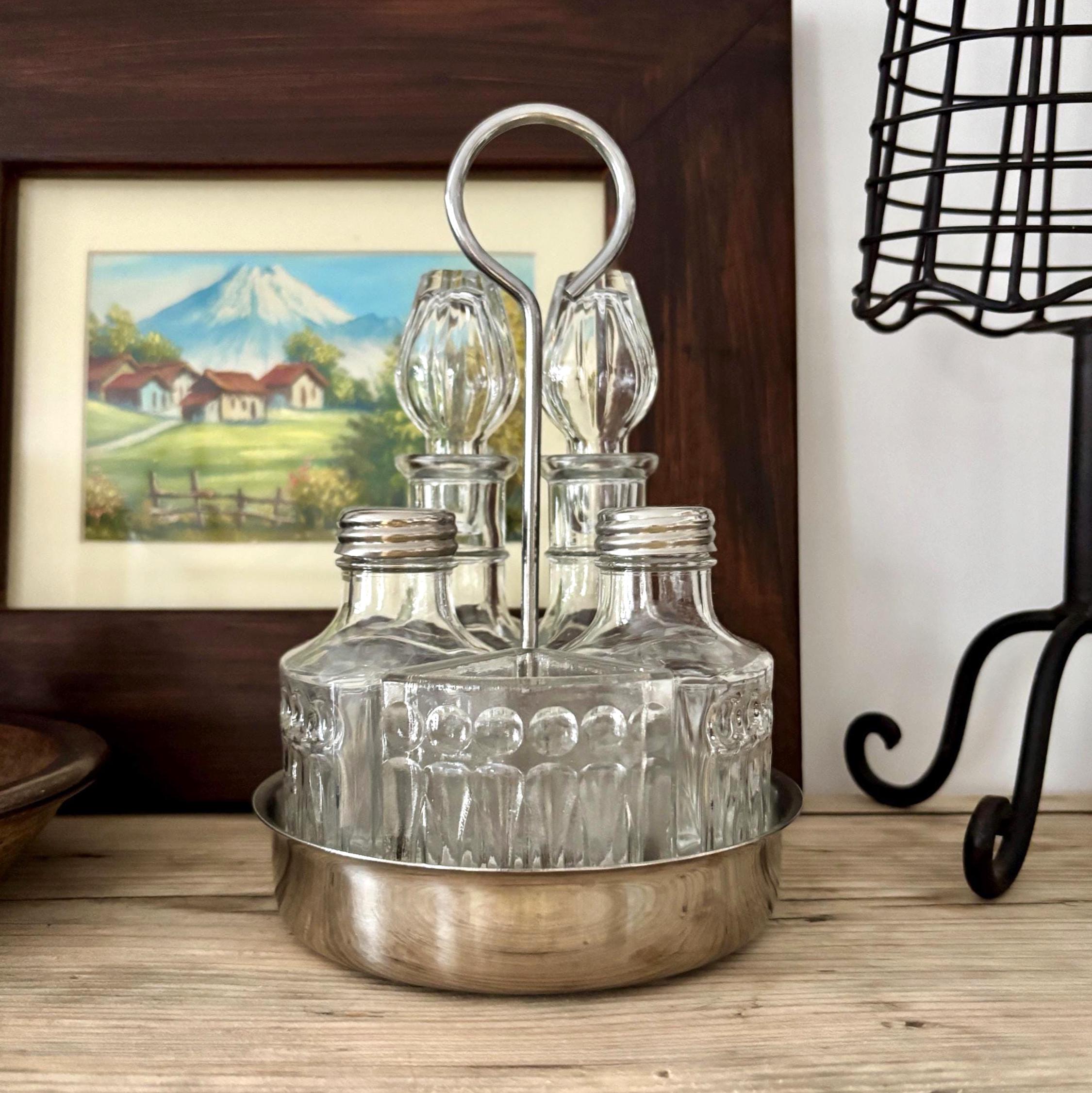 Vintage 5pc Cruet Set INOX 18/8 Stand Oil Vinegar Salt Pepper Toothpick Holder