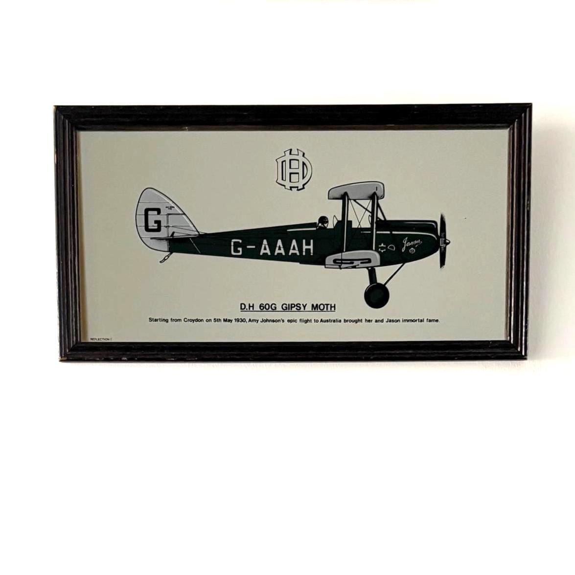 Vintage Amy Johnson Gipsy Moth Aviation Mirror Plaque Signed Collectors Display