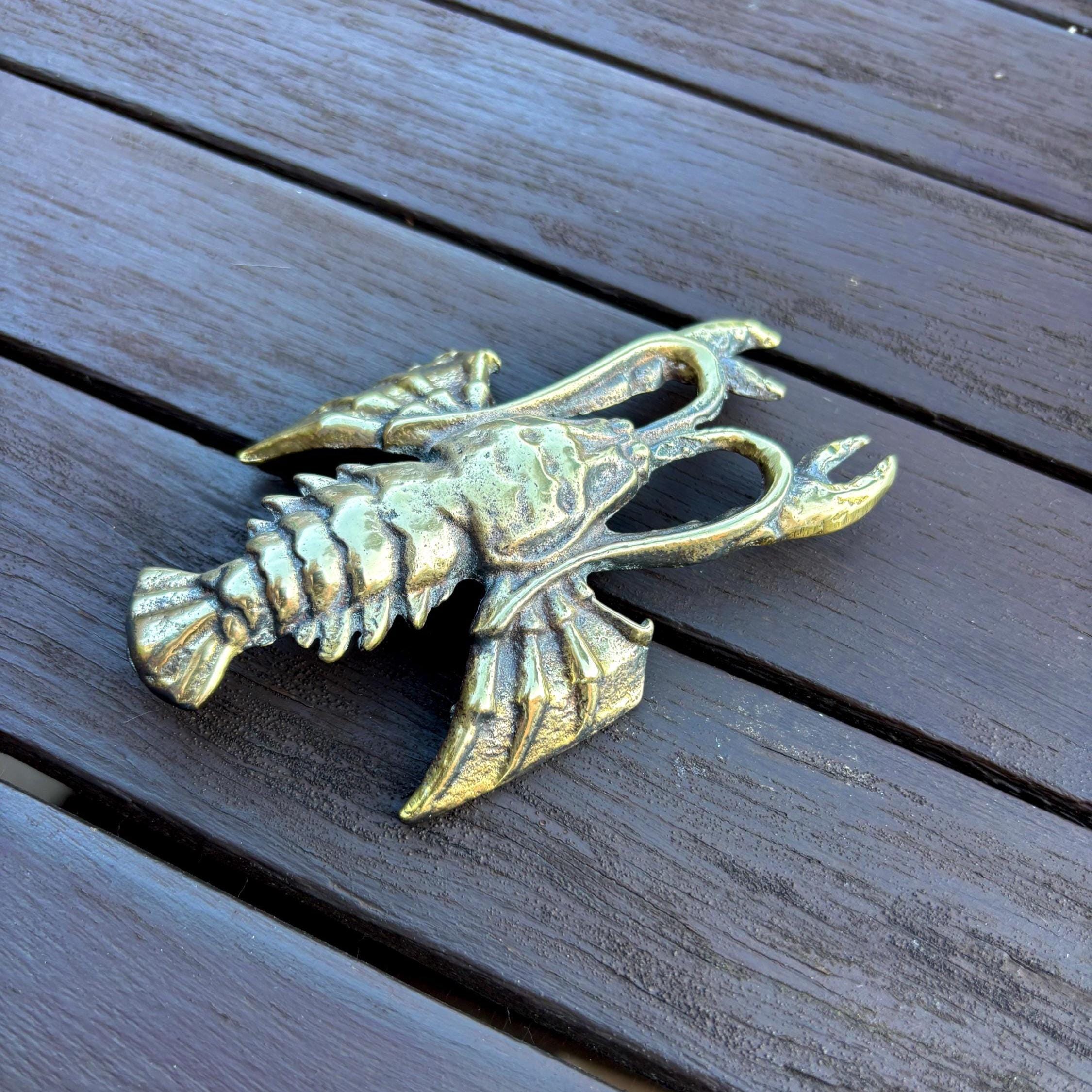 Vintage Brass Lobster Figurine Solid Brass Nautical Coastal Decor Beach House Ornament