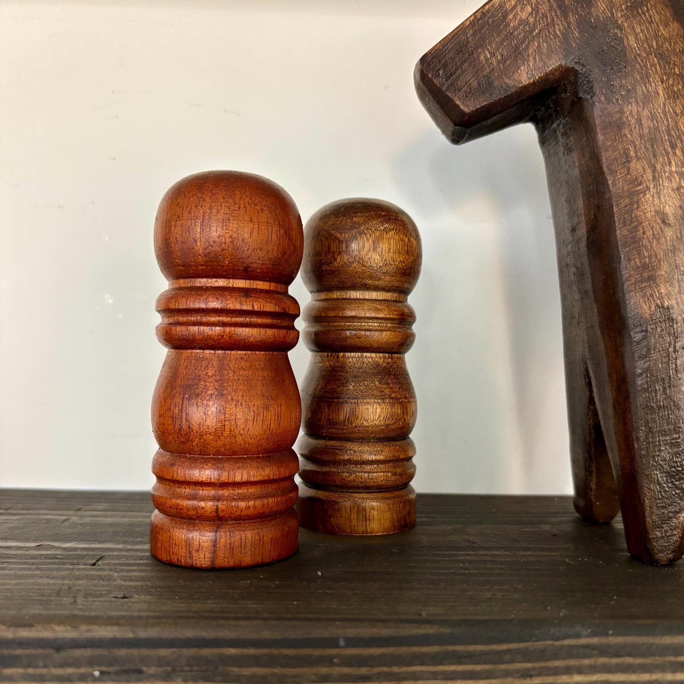 Vintage Mini Wooden Salt & Pepper Shakers | Turned Wood Table Set
