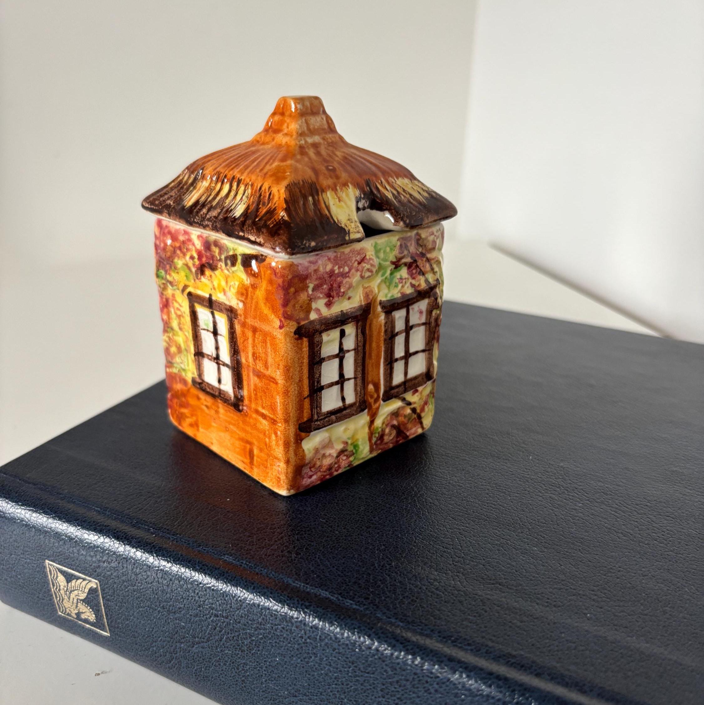 Vintage Cottage Ware Jam Pot House Shaped Ceramic England Hand Painted Collectible