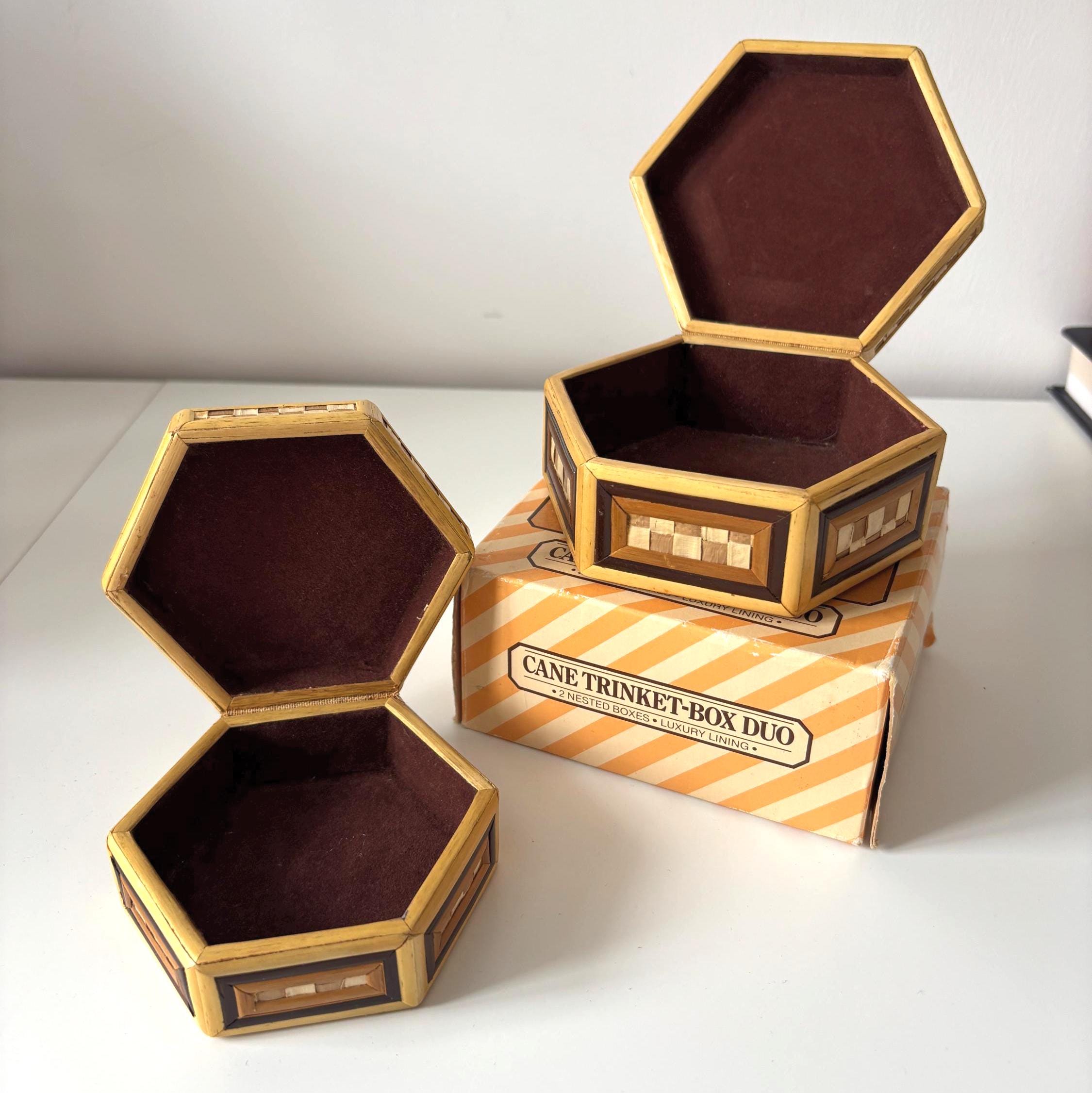 Vintage Cane Trinket Box Duo With Original Box And Velvet Lining
