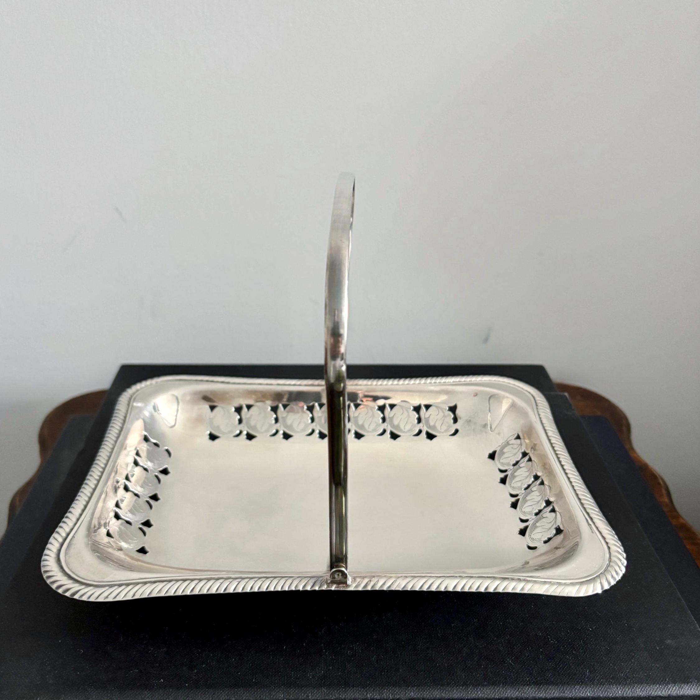 Vintage Yeoman Silver Plated Basket Tray: Pierced Design, Swing Handle