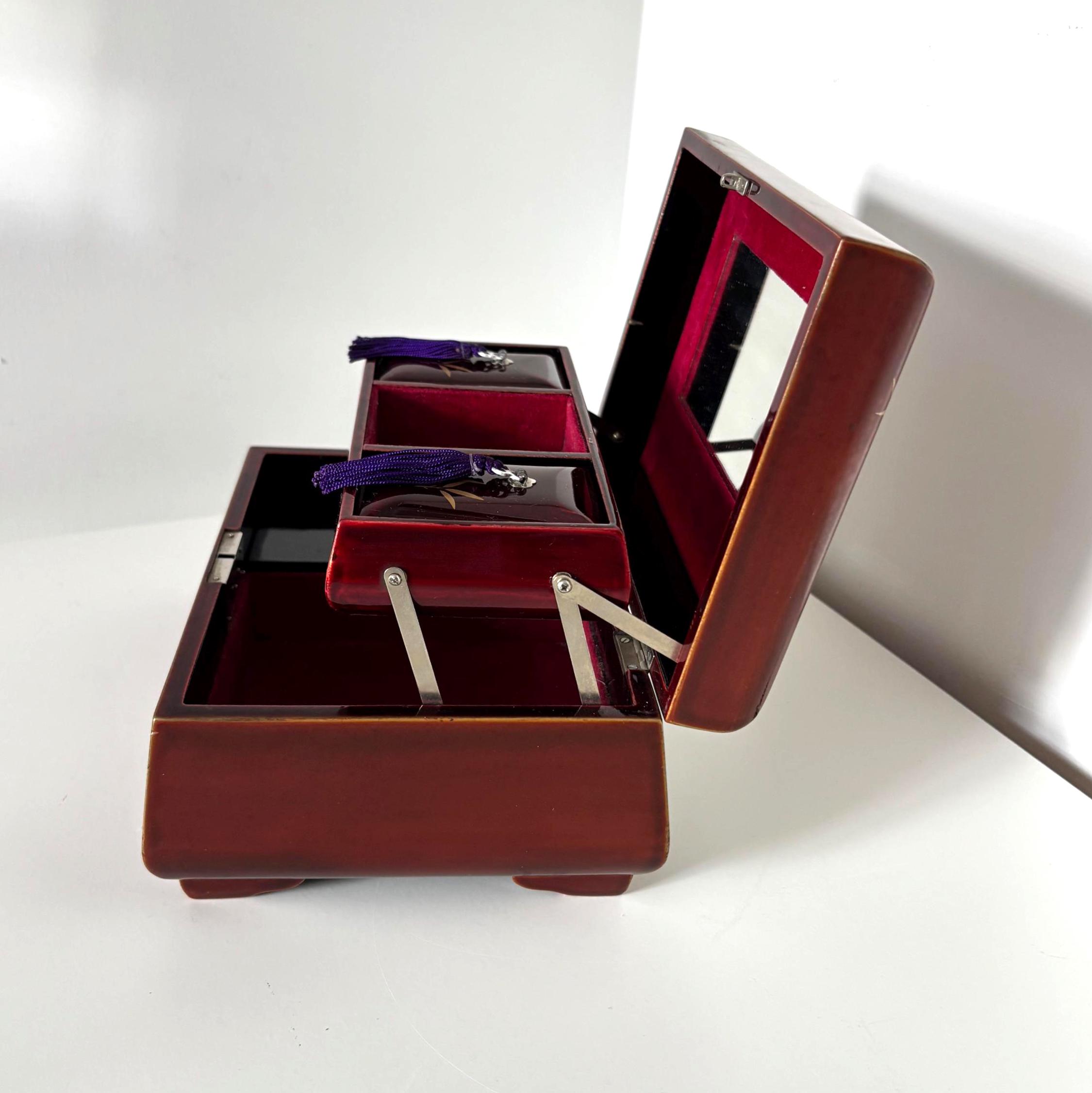 Vintage Musical Jewellery Box Daysun Hand Painted Lacquer Bamboo Bird Trinket Box