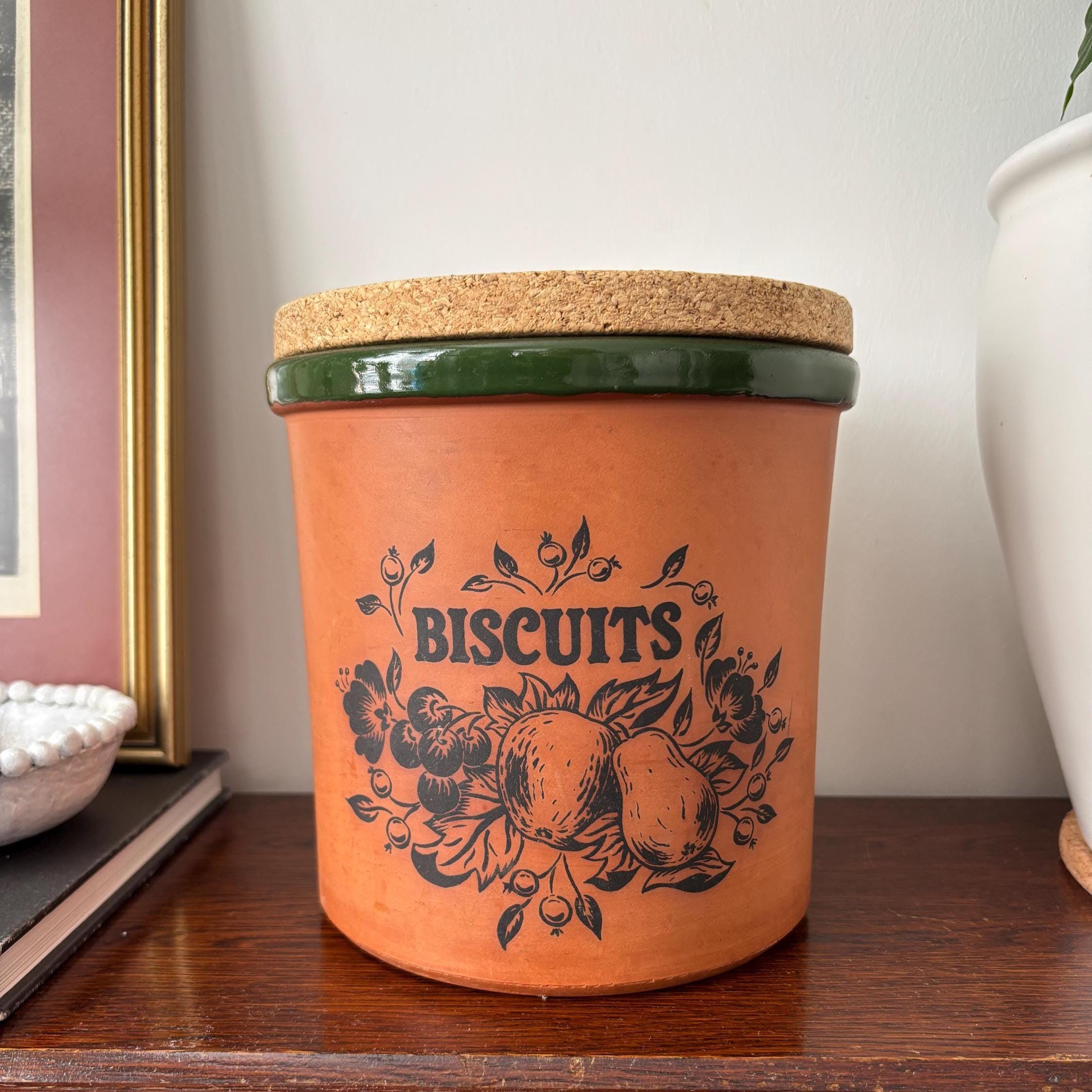 Large Vintage Terracotta Biscuit Jar Ceramic Kitchen Storage Canister Rustic Farmhouse Decor Container Pot
