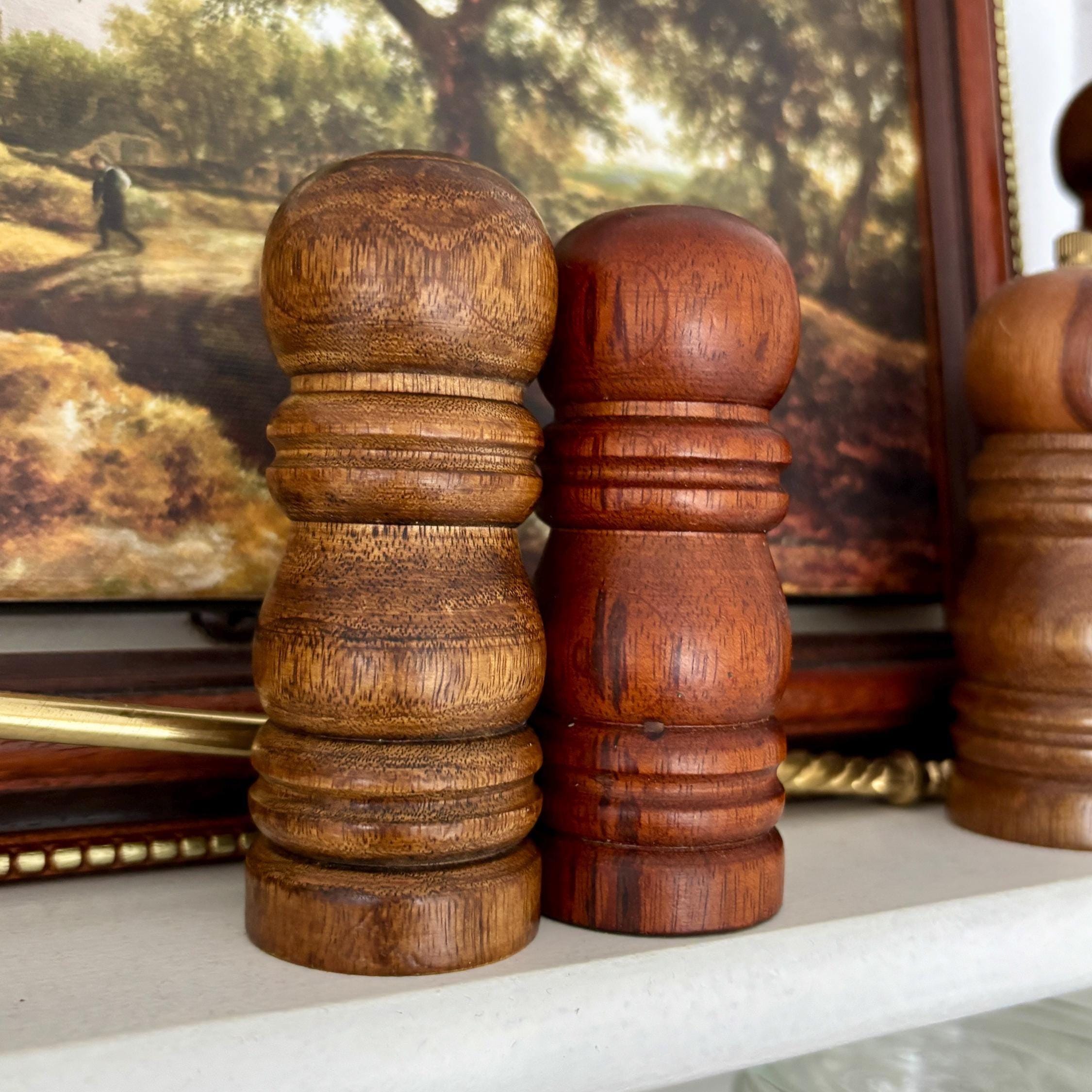 Vintage Mini Wooden Salt & Pepper Shakers | Turned Wood Table Set