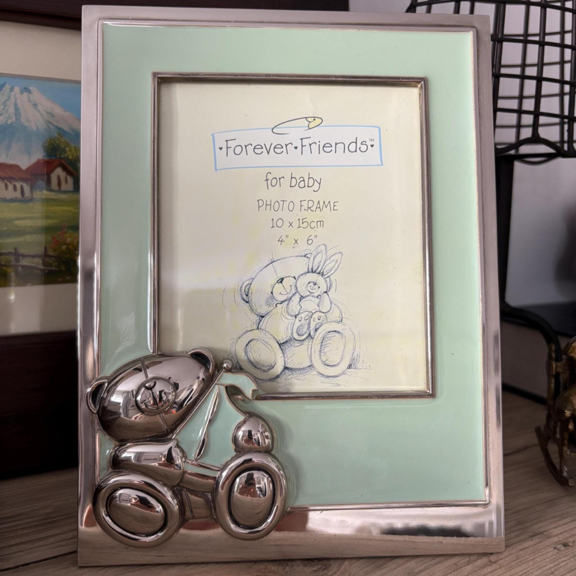 Forever Friends Baby Photo Frame 4x6” 10x15cm Mint Enamel Teddy Keepsake