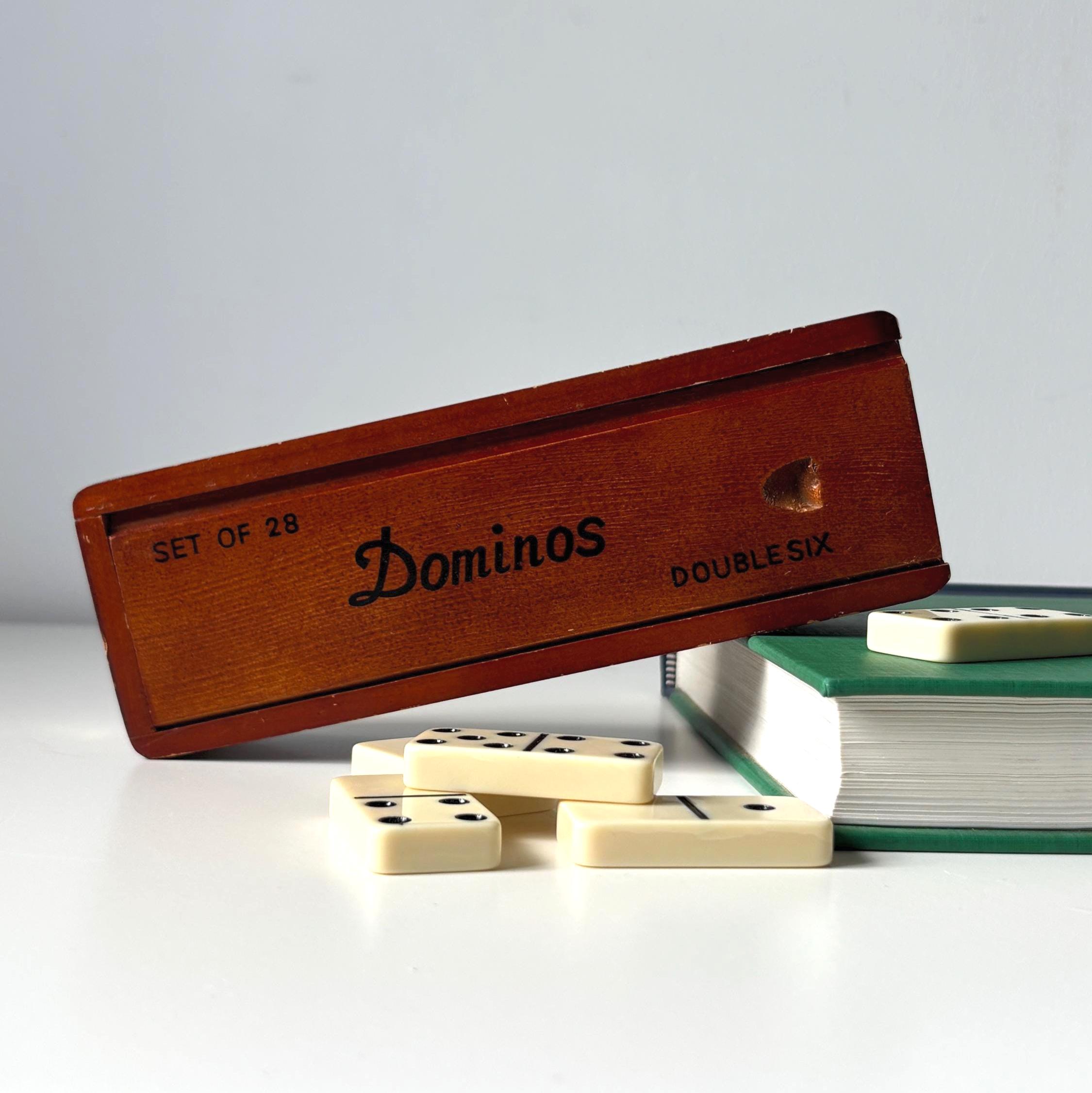 Vintage Double Six Domino Set Complete 28 Pieces Wooden Box Made Taiwan