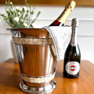 Large Vintage Silver-Plated Champagne / Wine Cooler with Mother-of-Pearl Bands | Trumpet Planter / Cachepot