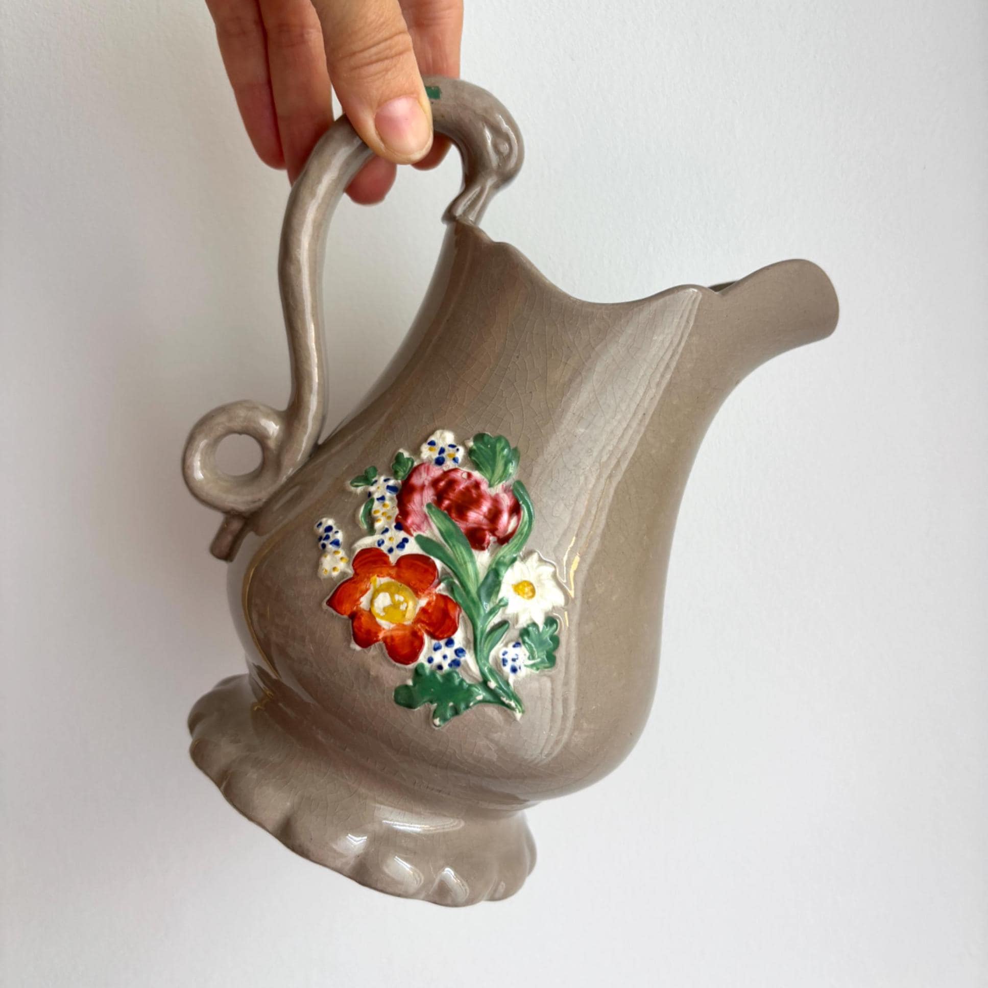 Vintage Ceramic Jug Vase with Floral Design