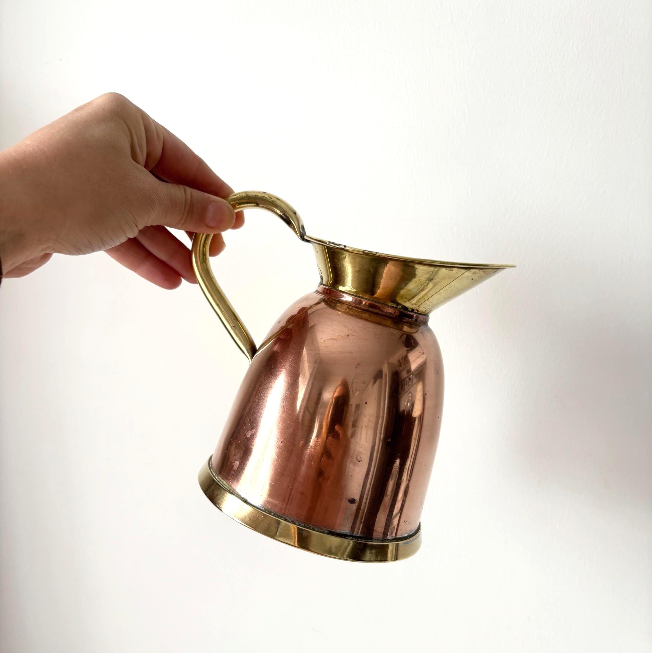 Vintage Copper and Brass Jug Rustic Farmhouse Pitcher Cottage Kitchen Decorative Metal Vase