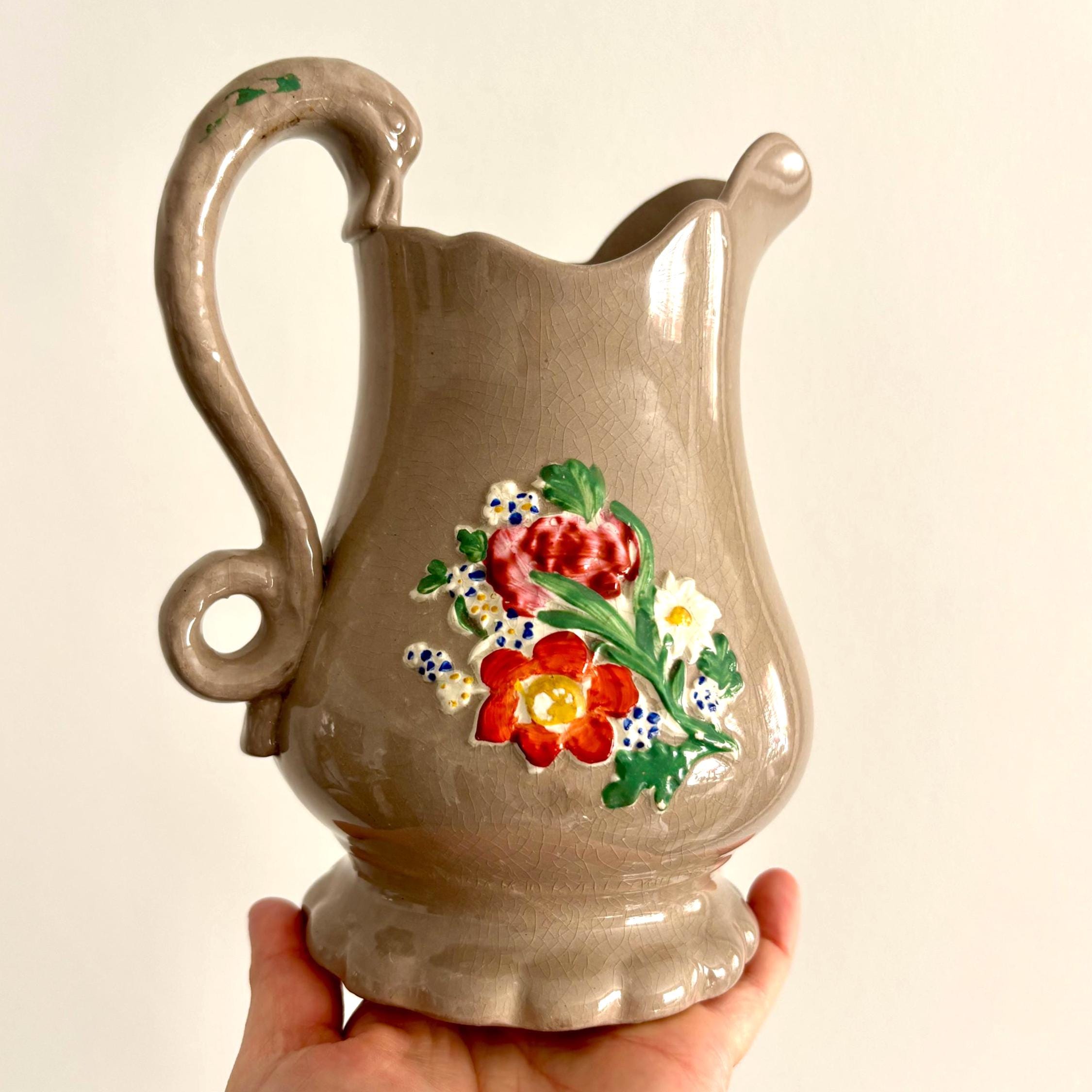 Vintage Ceramic Jug Vase with Floral Design