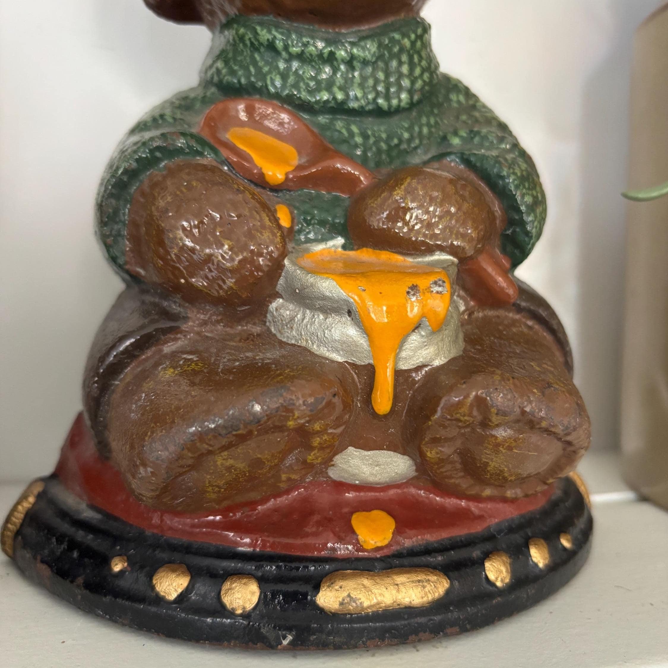Vintage Cast Iron Teddy Bear Doorstop Honey Pot Rustic Cottage Farmhouse Decor Heavy