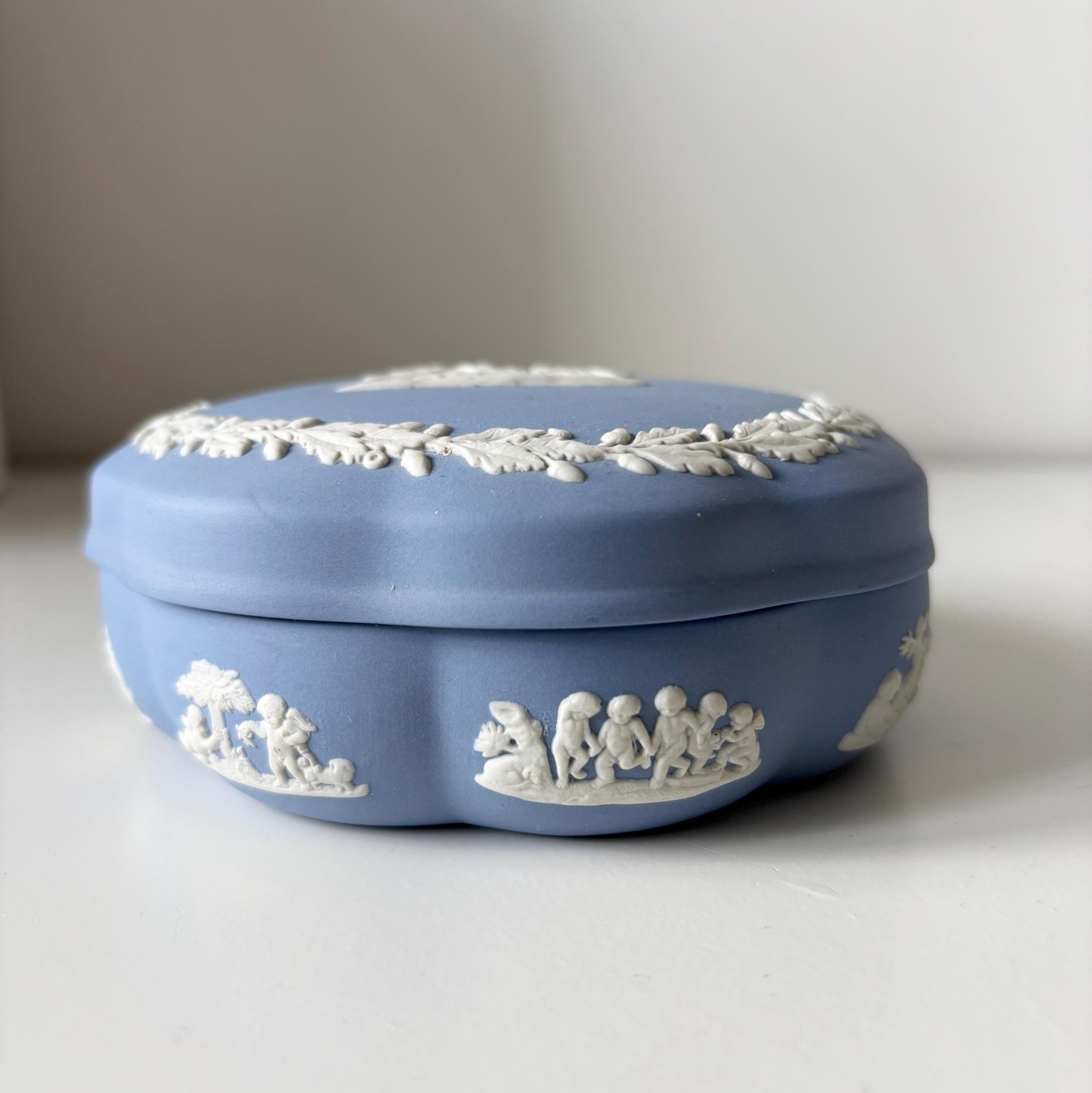 Wedgwood Jasperware Blue Trinket Box Vintage Jewellery Box Made in England