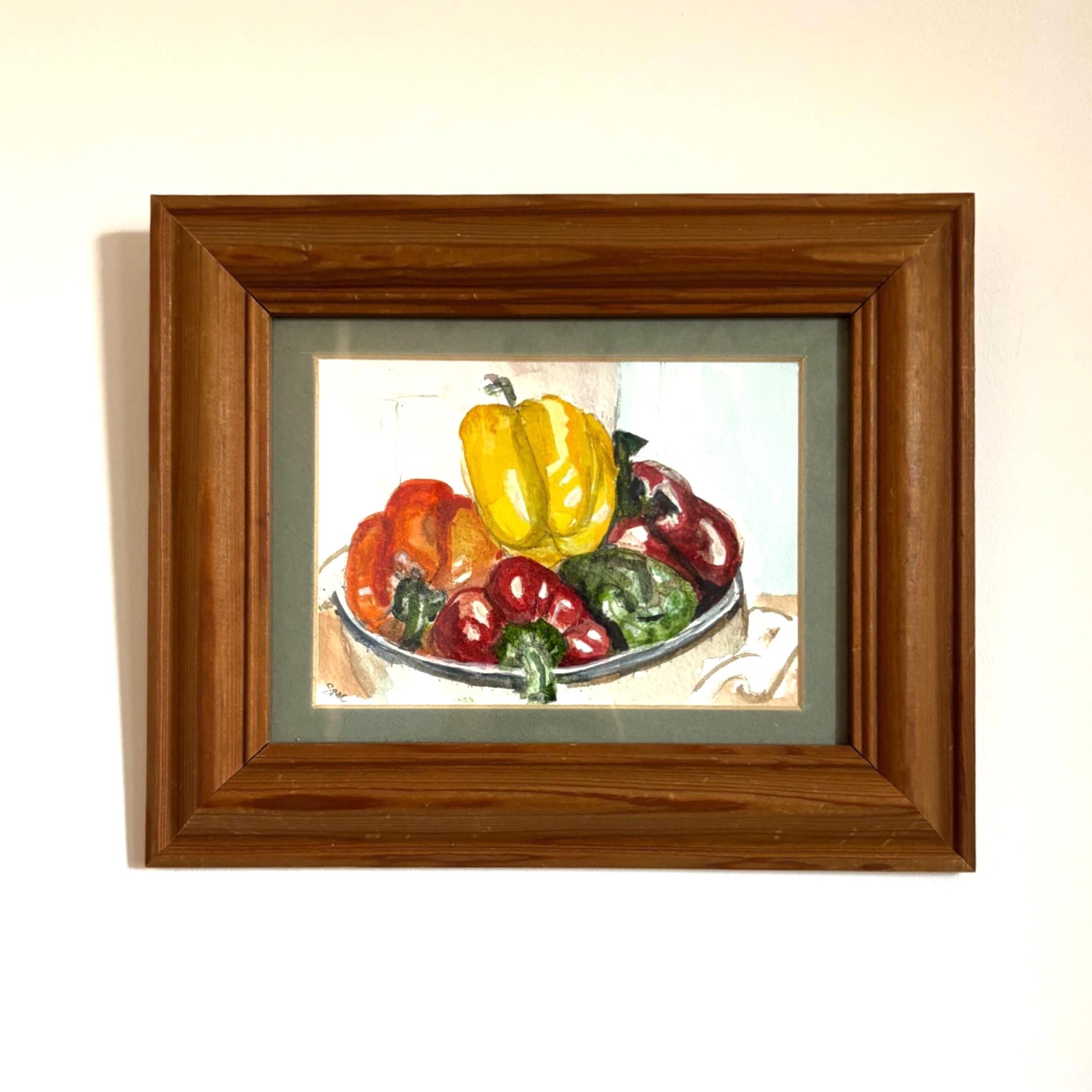 Bowl of Peppers | Original Watercolour by Sue Cranmer | Framed Kitchen Still Life Art