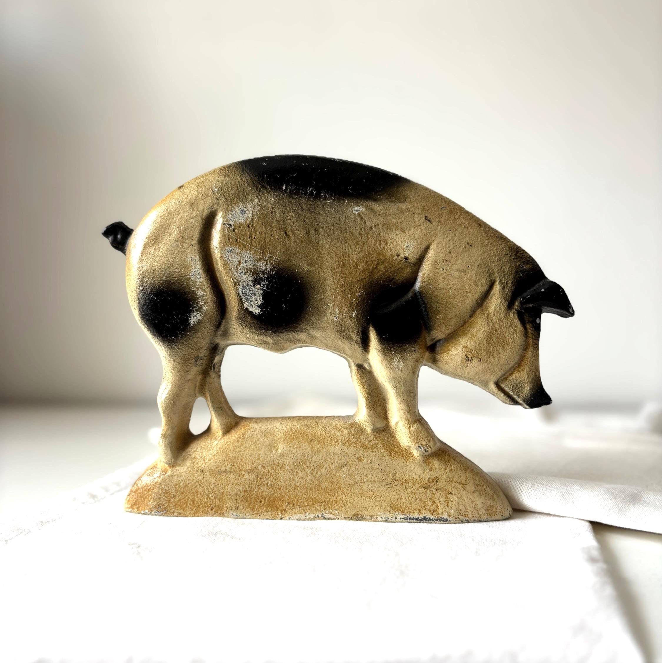 Vintage Cast Iron Pig Doorstop Rustic Farmhouse Country Cottage Animal Door Stop