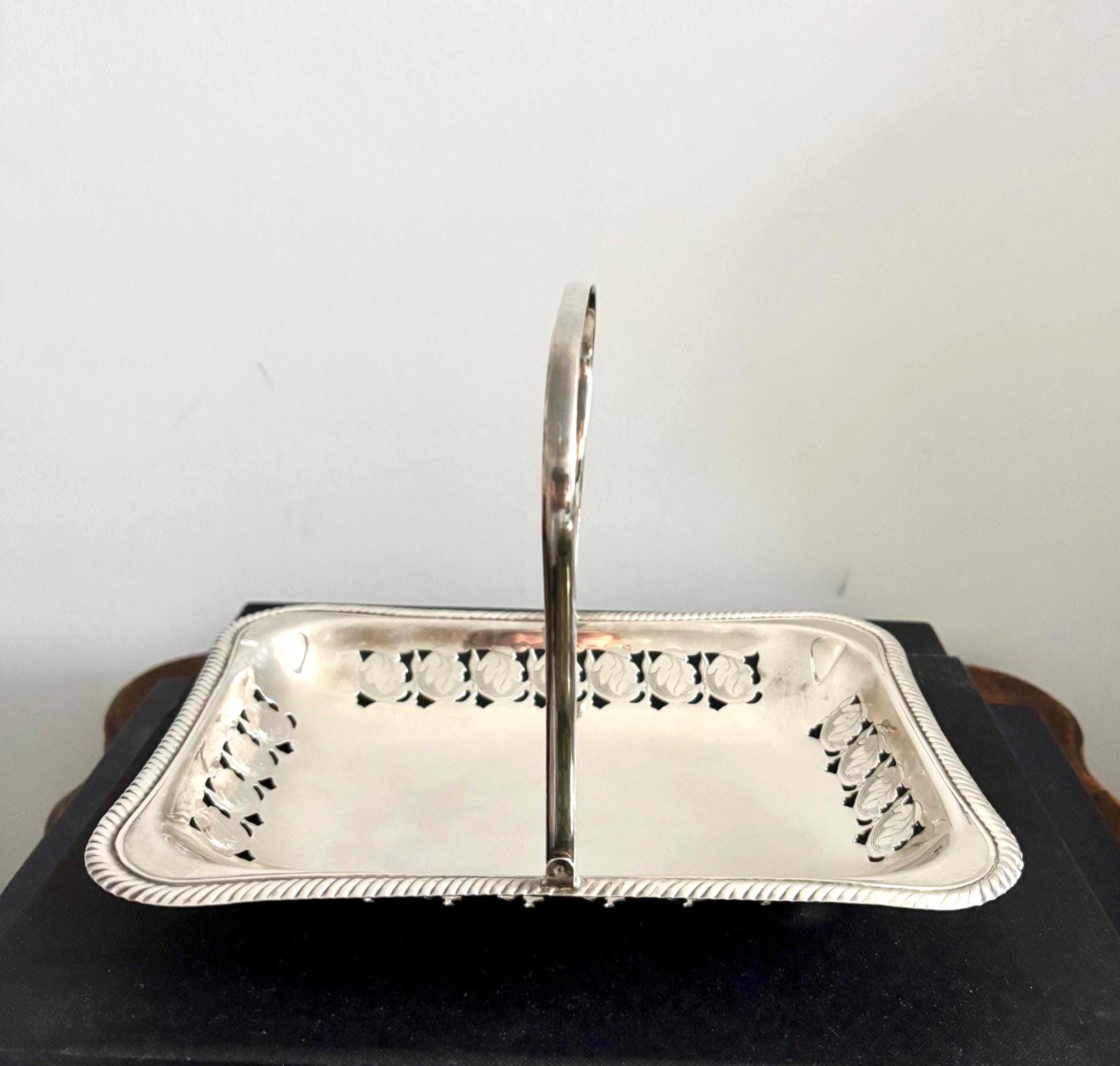Vintage Yeoman Silver Plated Basket Tray: Pierced Design, Swing Handle