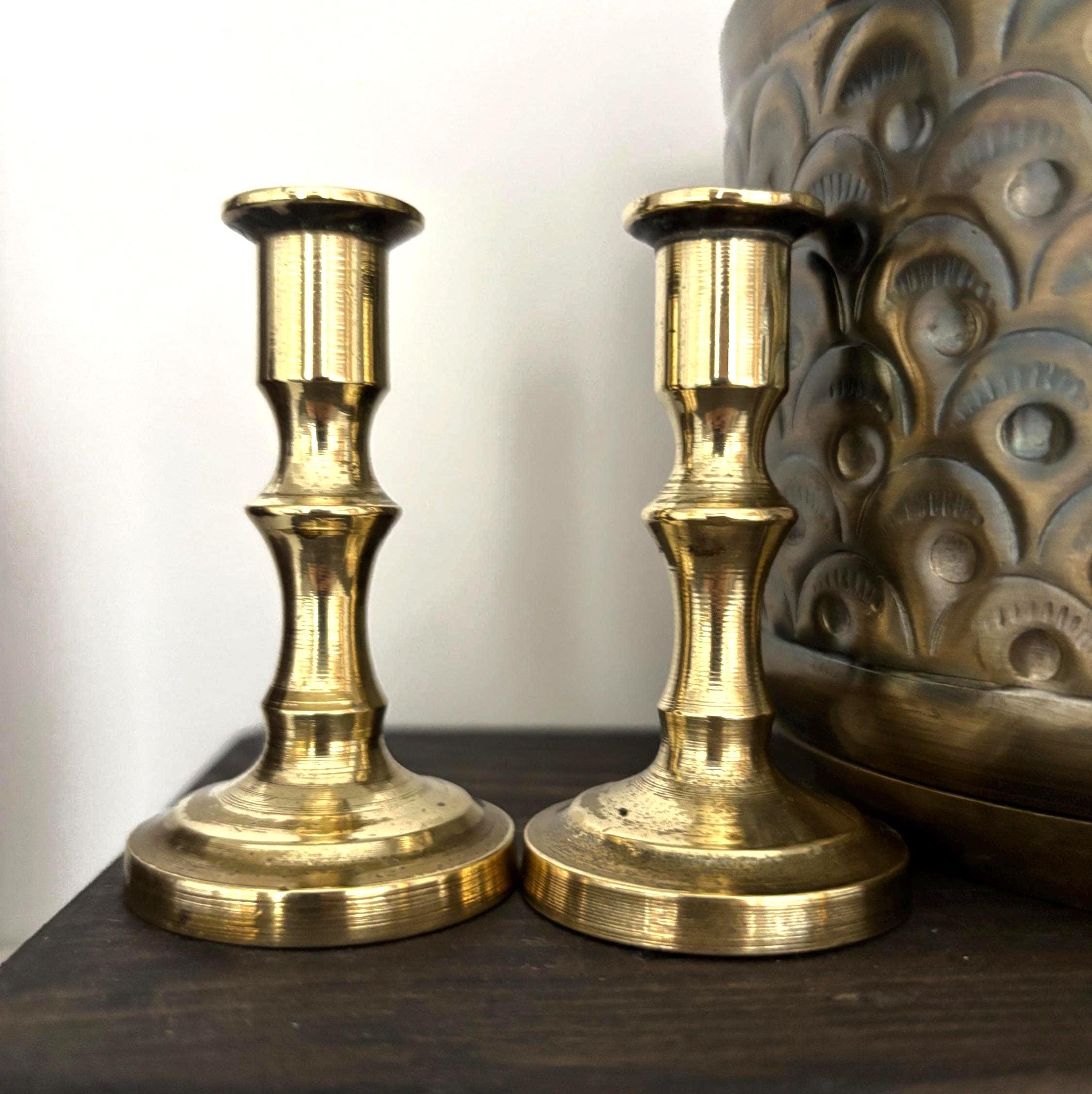 Pair Miniature Brass Candlesticks 7.5cm Small Taper Candle Holders Vintage Decor