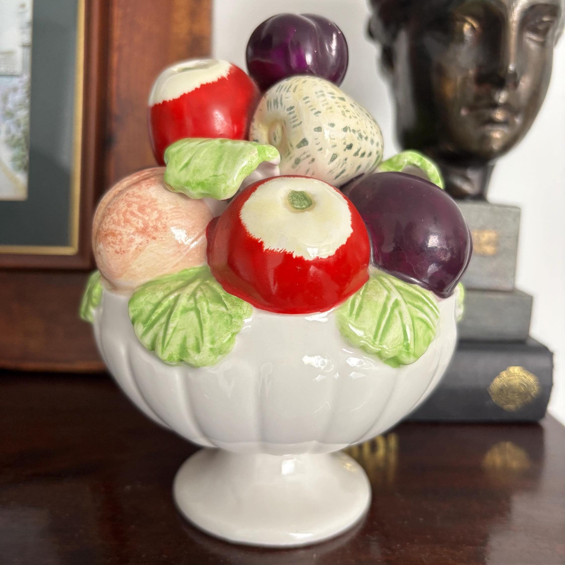 Vintage Leonardo Ceramic Fruit Compote | Hand-Painted Decorative Pedestal Bowl | Capodimonte Style Centrepiece