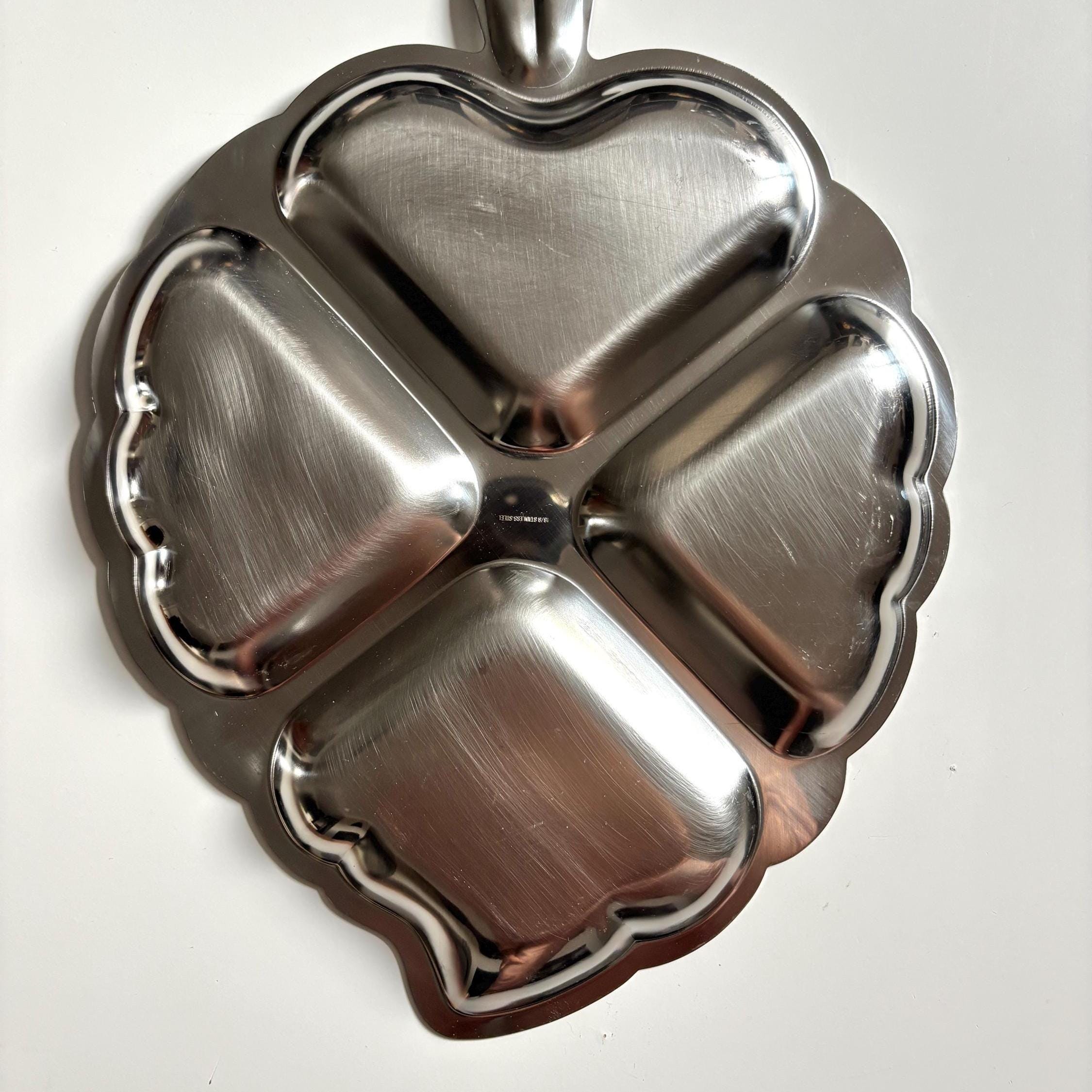 Vintage Leaf-Shaped Divided Serving Platter | 18/8 Stainless Steel | 4 Sections