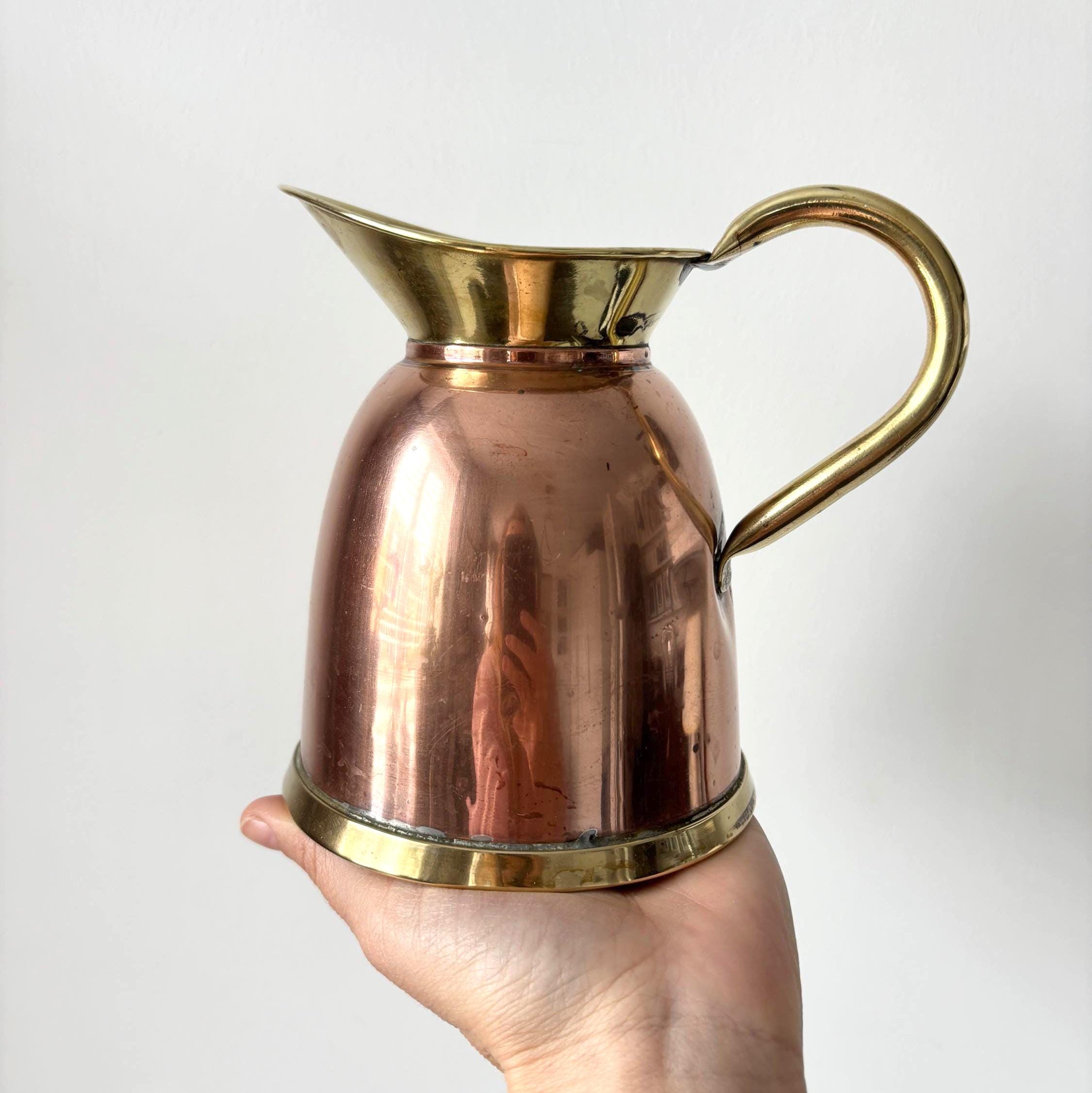 Vintage Copper and Brass Jug Rustic Farmhouse Pitcher Cottage Kitchen Decorative Metal Vase
