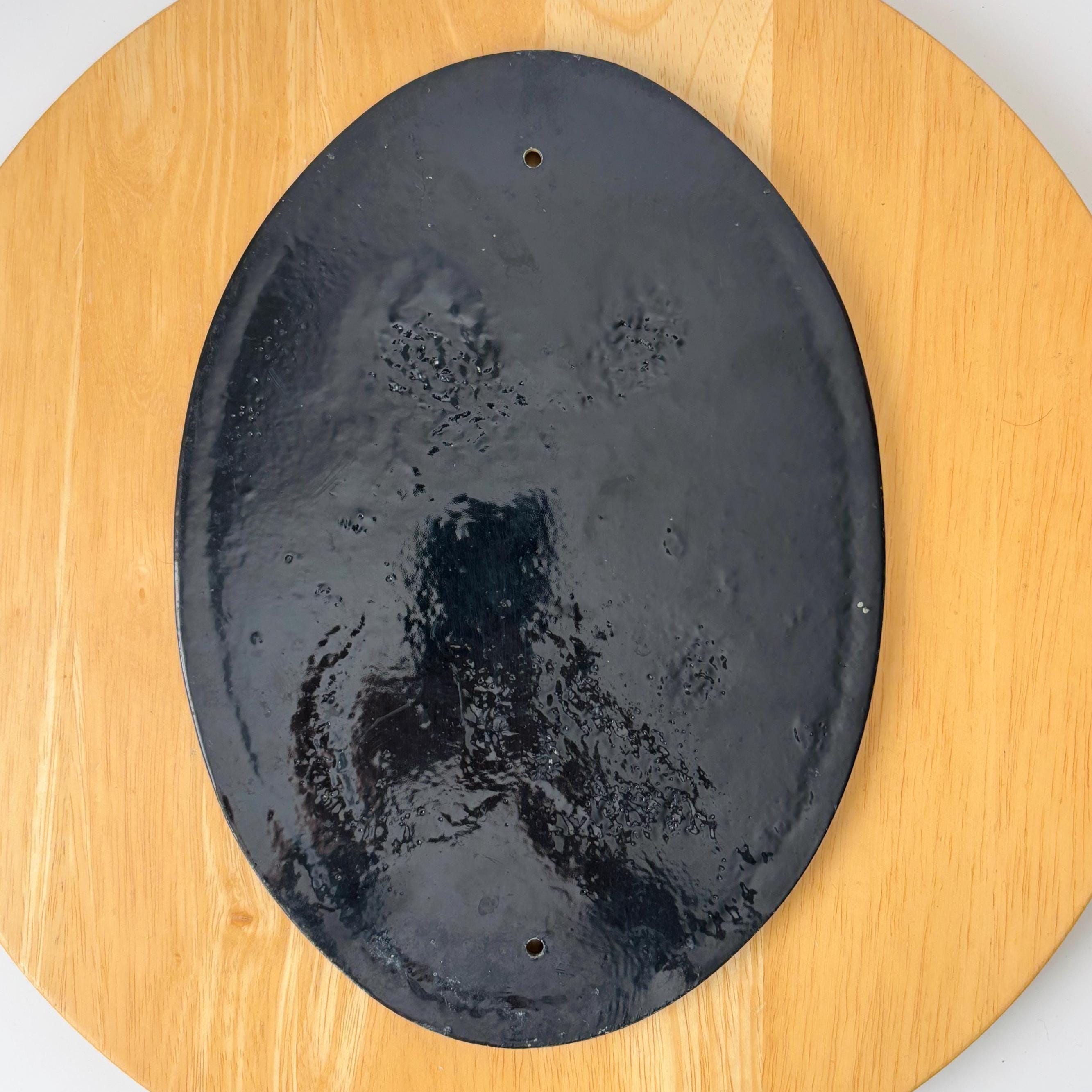 Cast Iron House Number Plaque: Black Oval Sign with White Magnolias