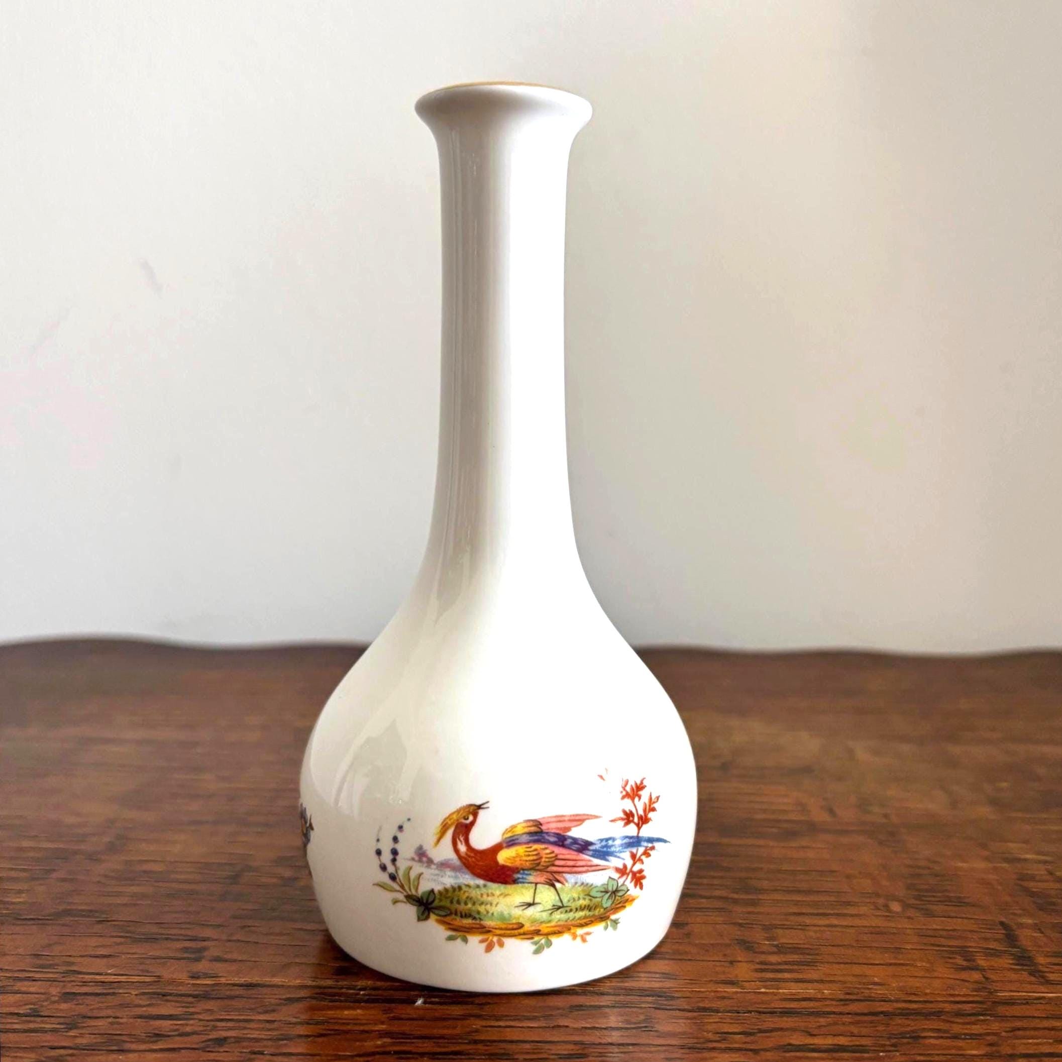 Vintage Crown Staffordshire Bud Vase: Exotic Bird & Floral Bone China