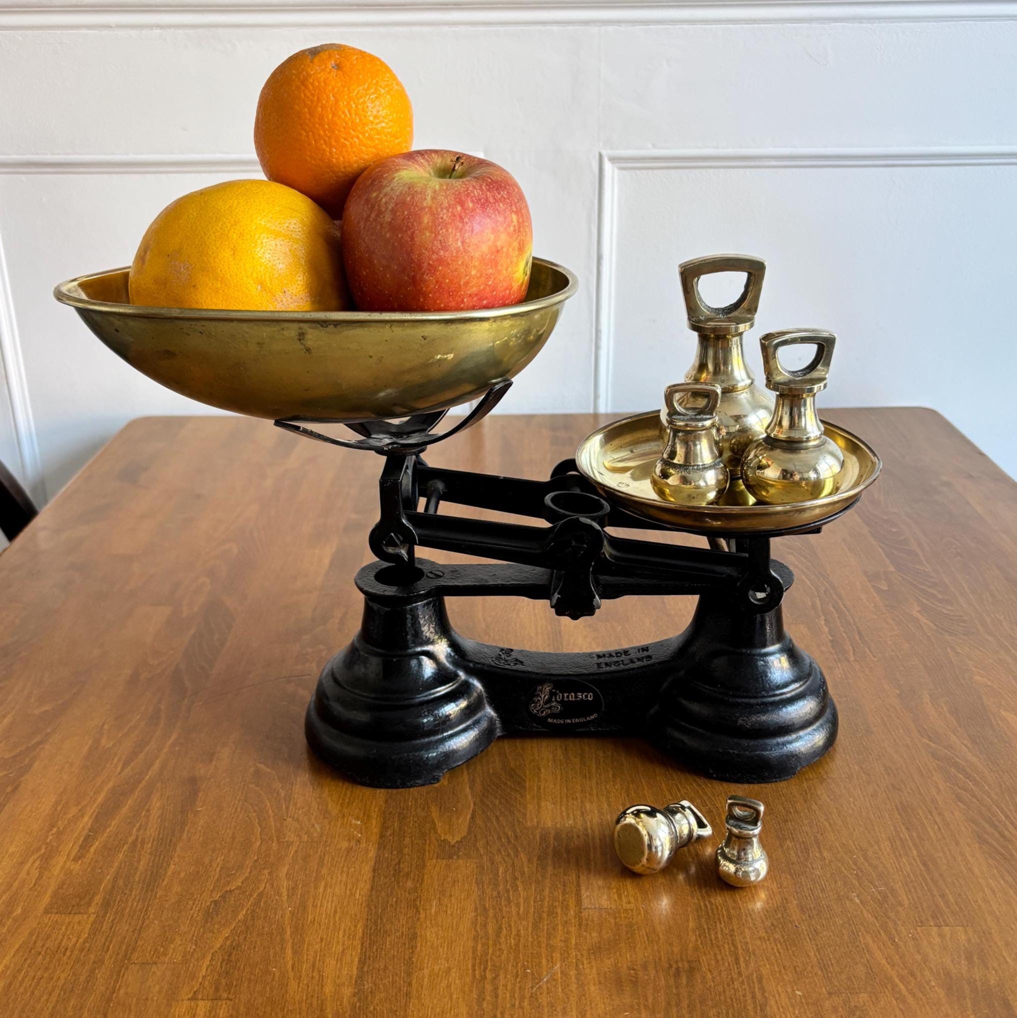 Vintage Librasco Brass Kitchen Scales With Original Weights English Farmhouse Kitchenalia Decor