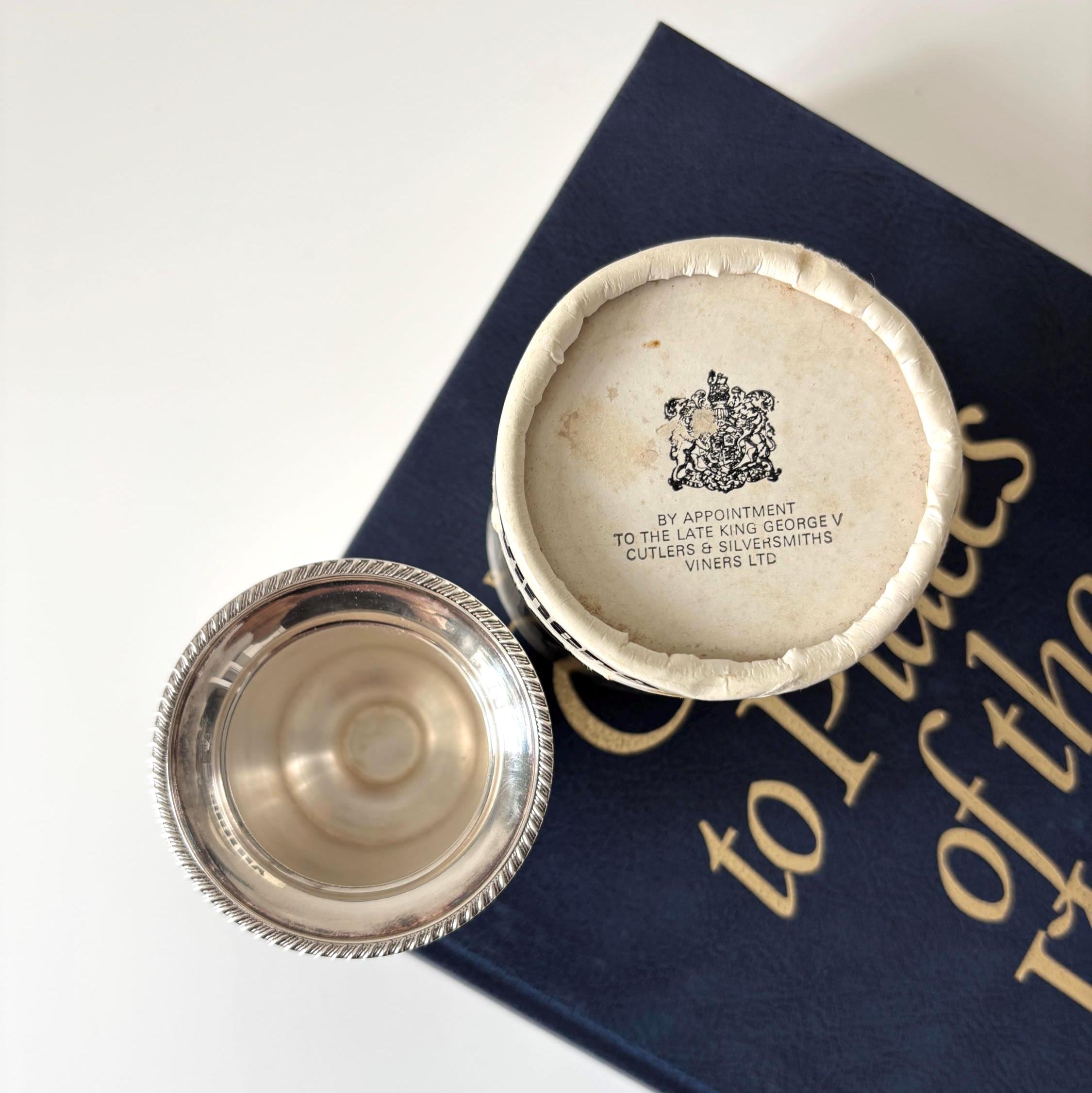 Vintage Viners Sheffield Miniature Wine Cooler Silver Plate Lion Match Holder with Original Box