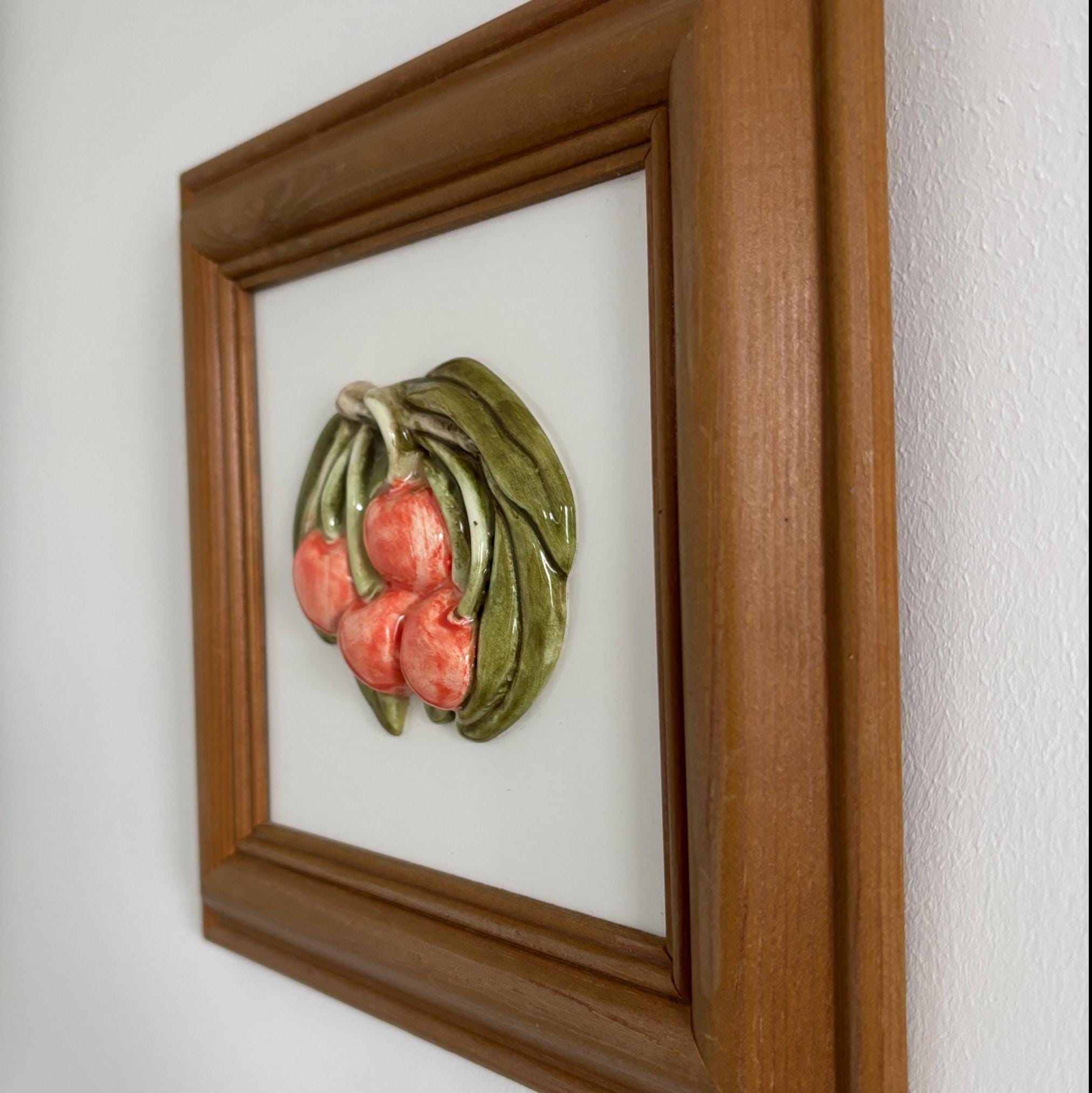 Vintage Framed Ceramic Fruit Tile Wall Art Kitchen Decor Japan Style