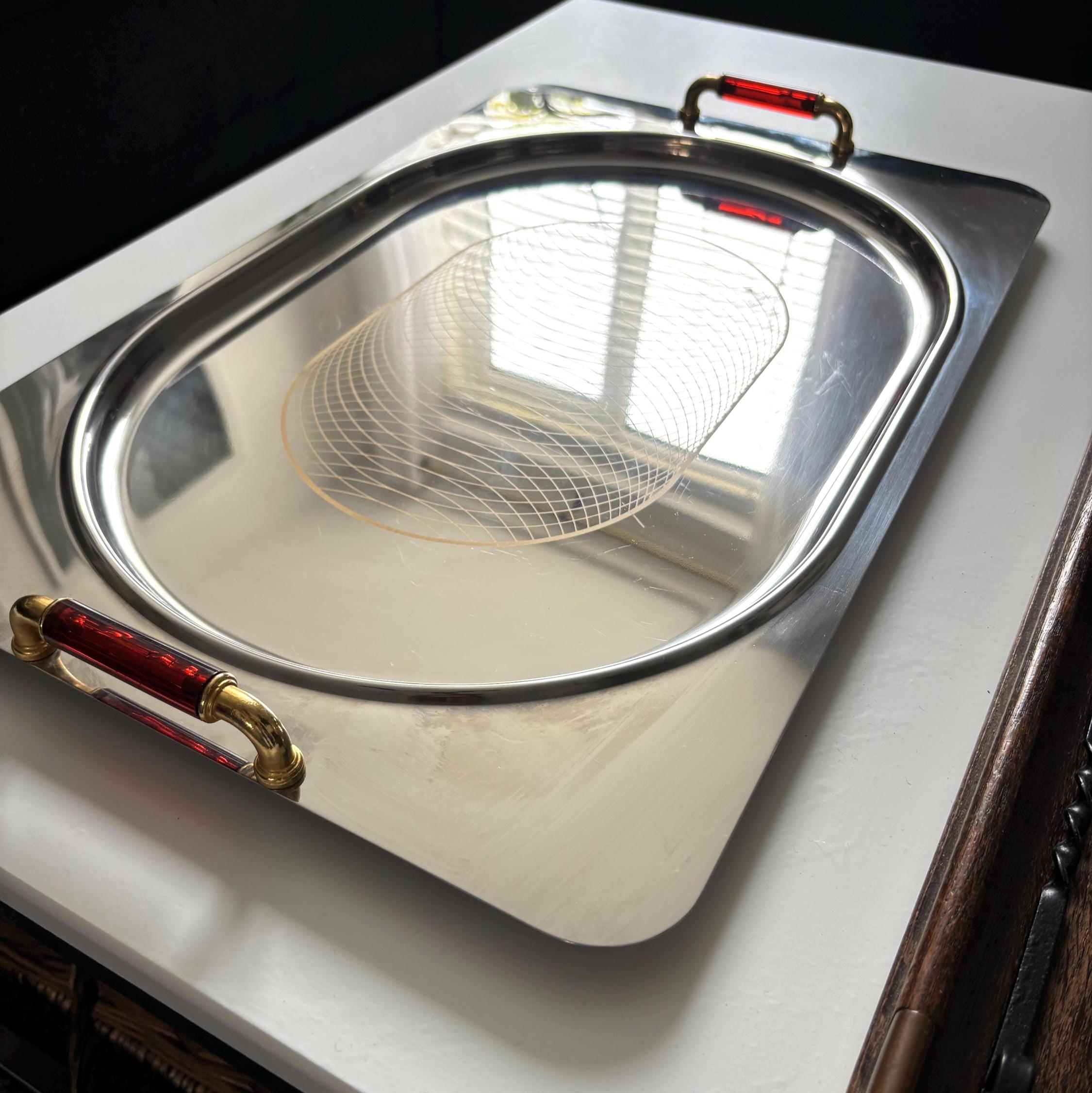 Large Vintage Giorinox Sonia Serving Tray 53cm Stainless Steel Italian Barware