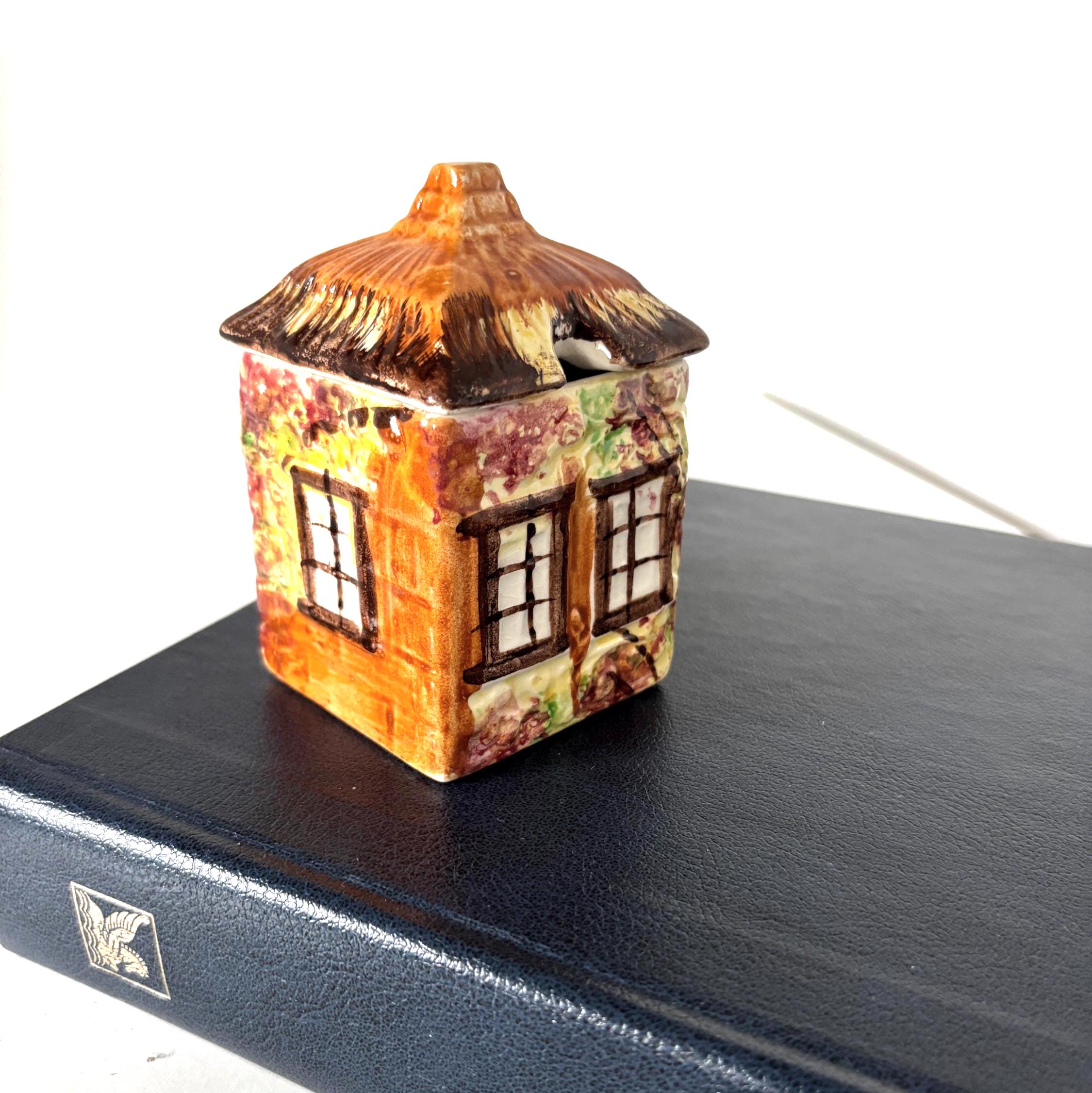 Vintage Cottage Ware Jam Pot House Shaped Ceramic England Hand Painted Collectible