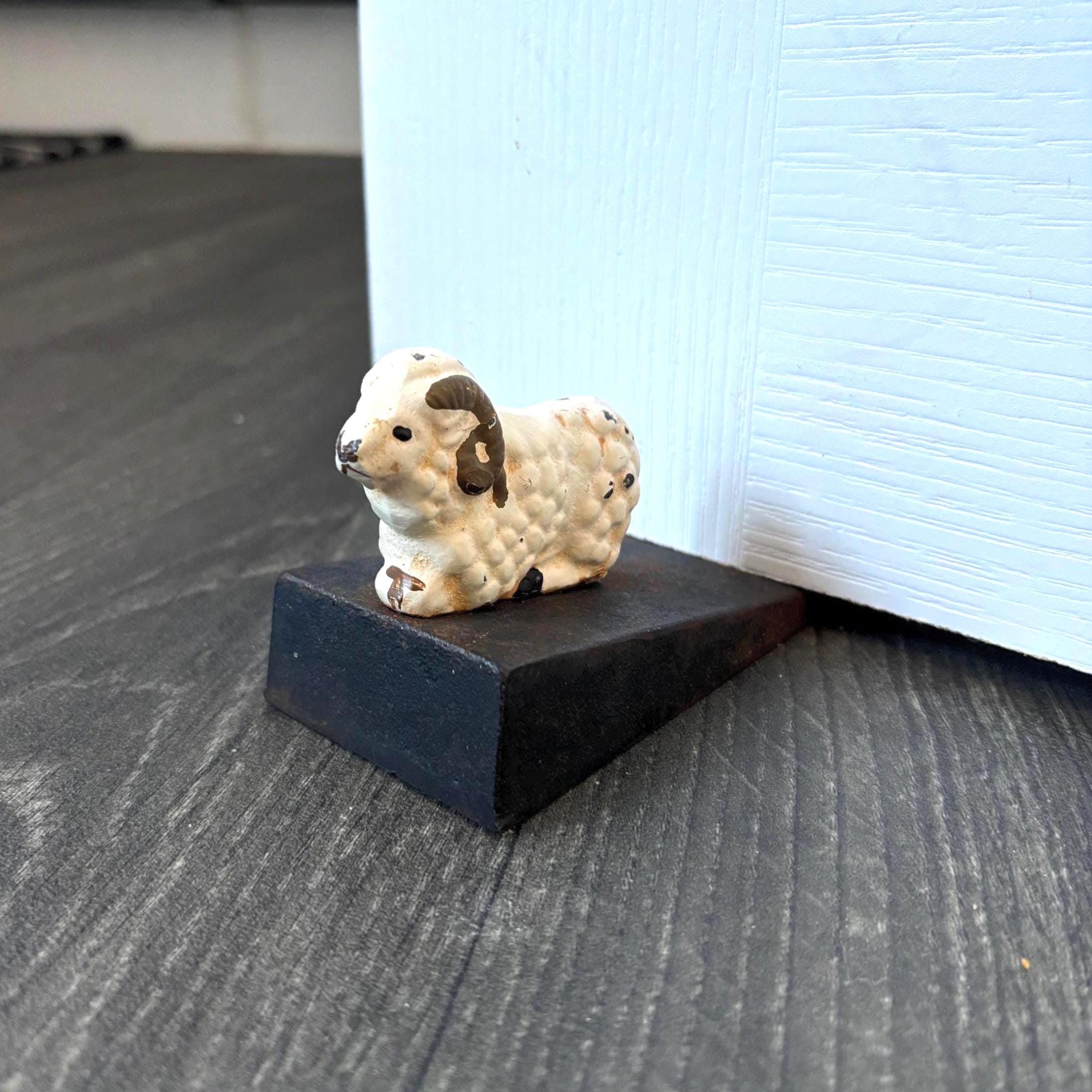 Cast Iron Ram Doorstop Sheep Door Wedge Heavy Rustic Farmhouse Cottage Animal Decor