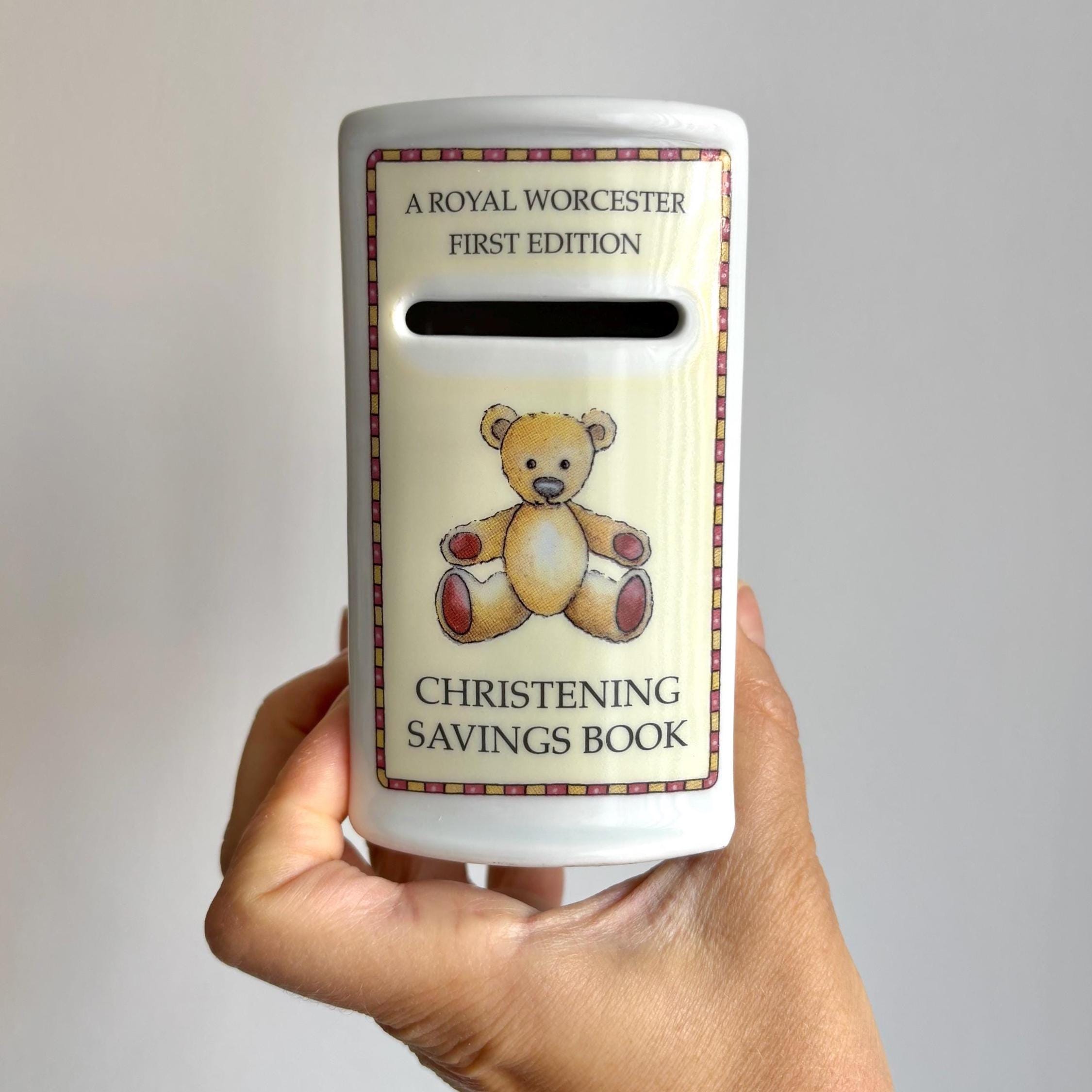 Vintage Royal Worcester Christening Savings Book | First Edition | Teddy Bear Design