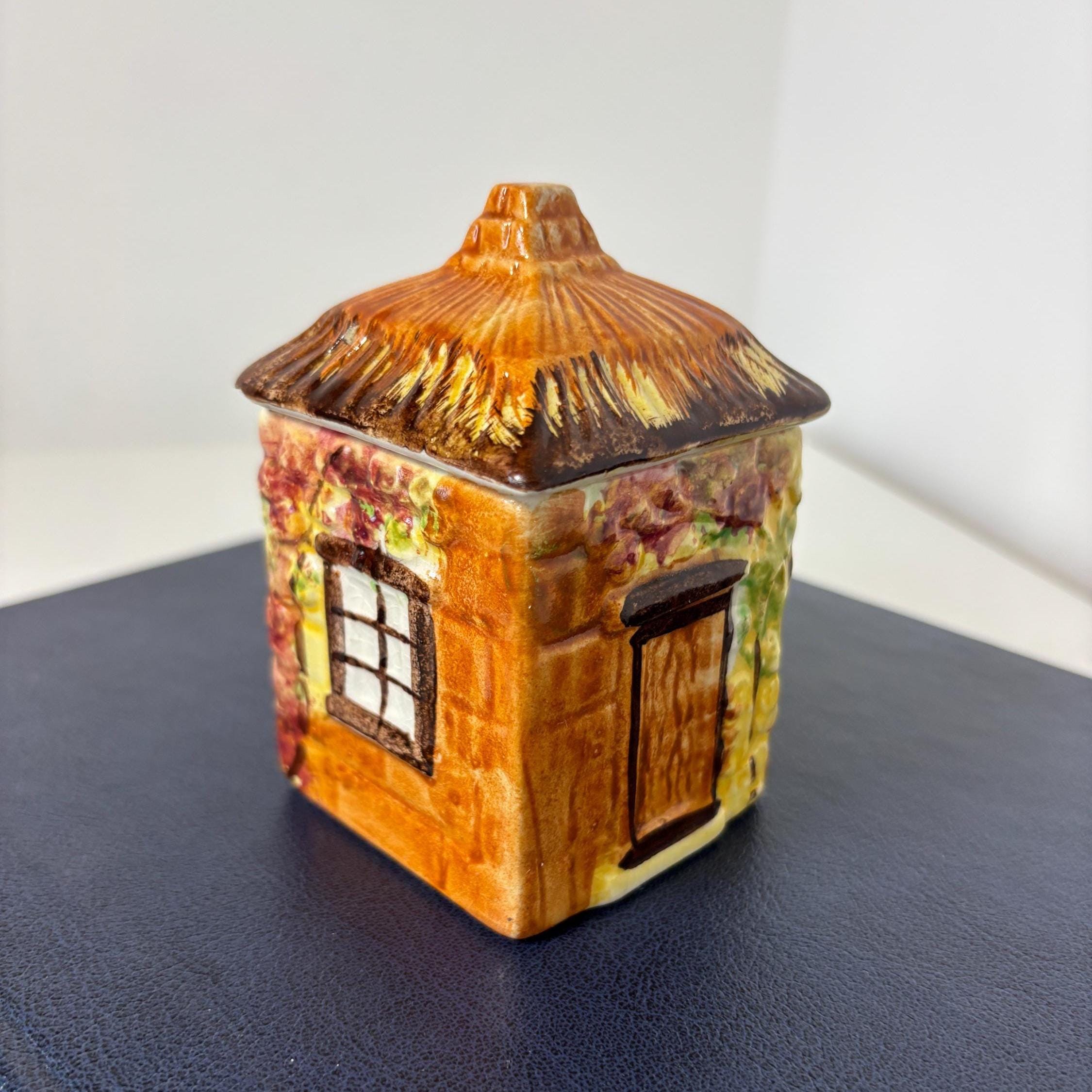 Vintage Cottage Ware Jam Pot House Shaped Ceramic England Hand Painted Collectible