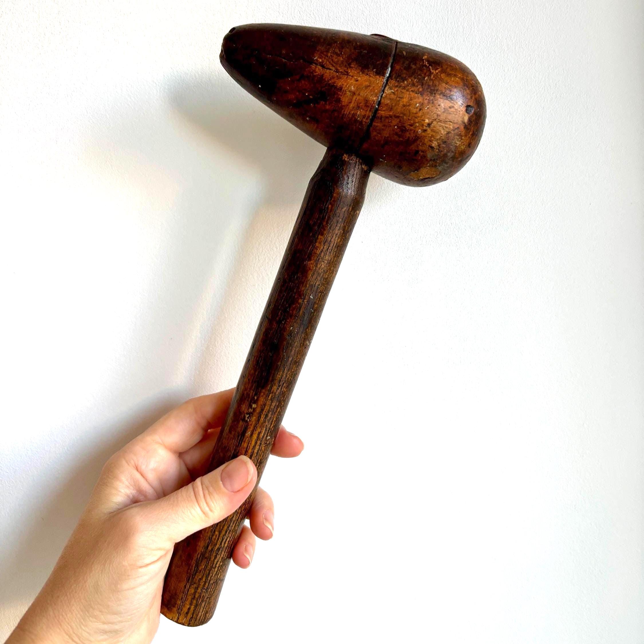 Vintage Lead-Dressing “Bossing” Mallet | Pear-Shaped Wooden Head | Roofer/Plumber Tool