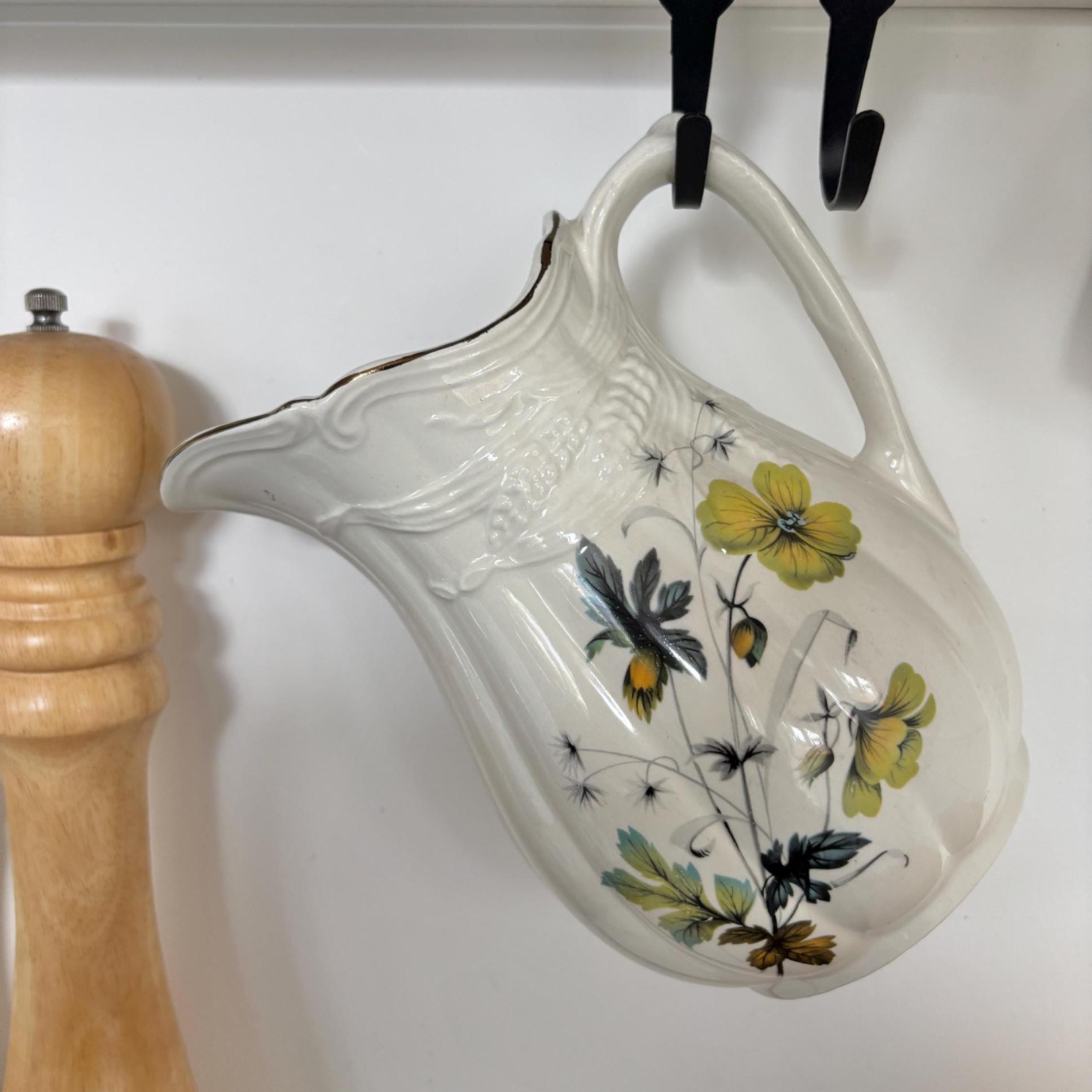 Vintage Royal Crownford Ironstone Pitcher: Yellow Floral & Wheat Design