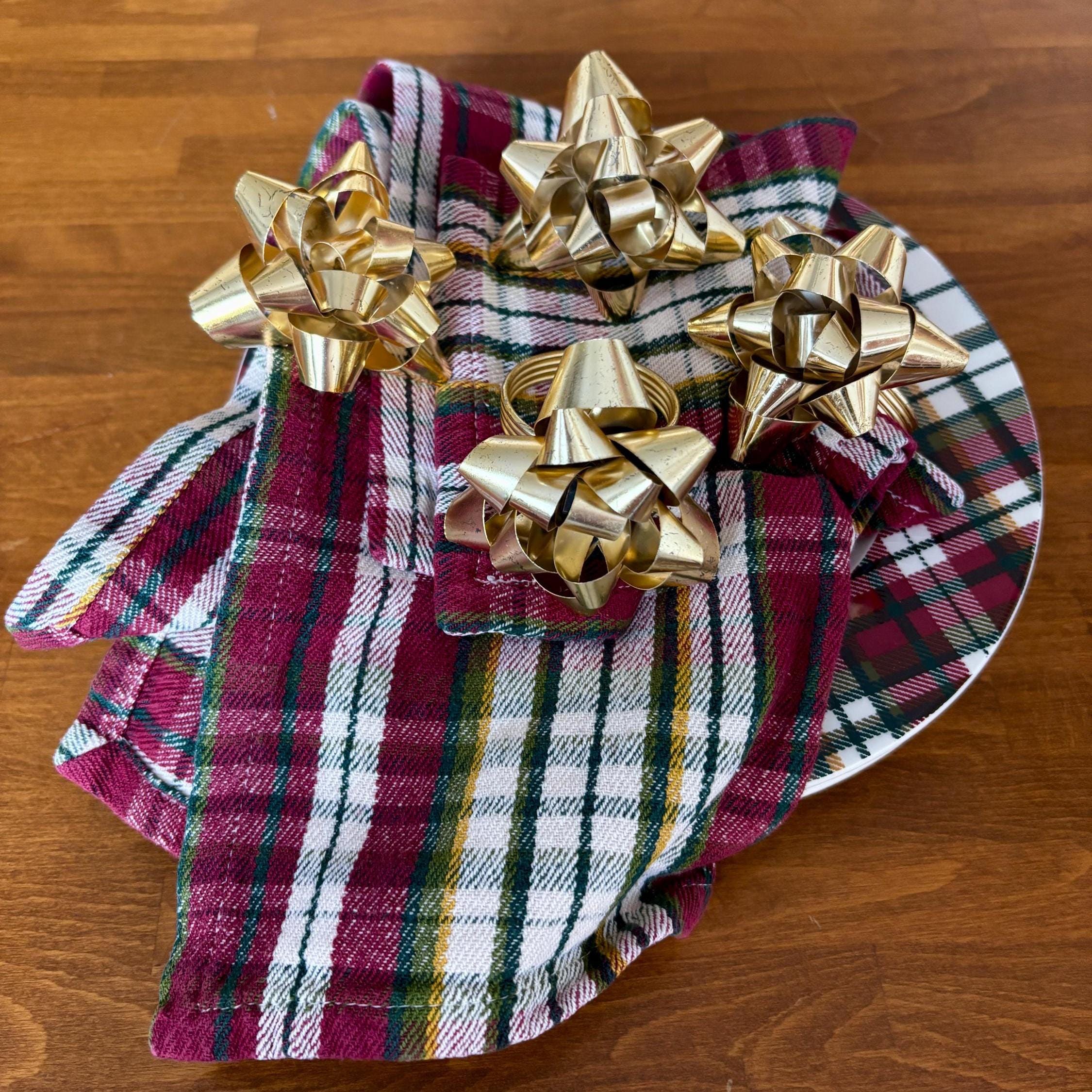 Set of 4 Vintage Gift Bow Napkin Rings | Gold Tone Glam Holiday Table Decor