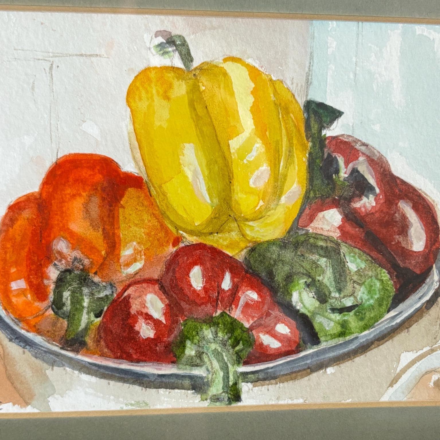 Bowl of Peppers | Original Watercolour by Sue Cranmer | Framed Kitchen Still Life Art