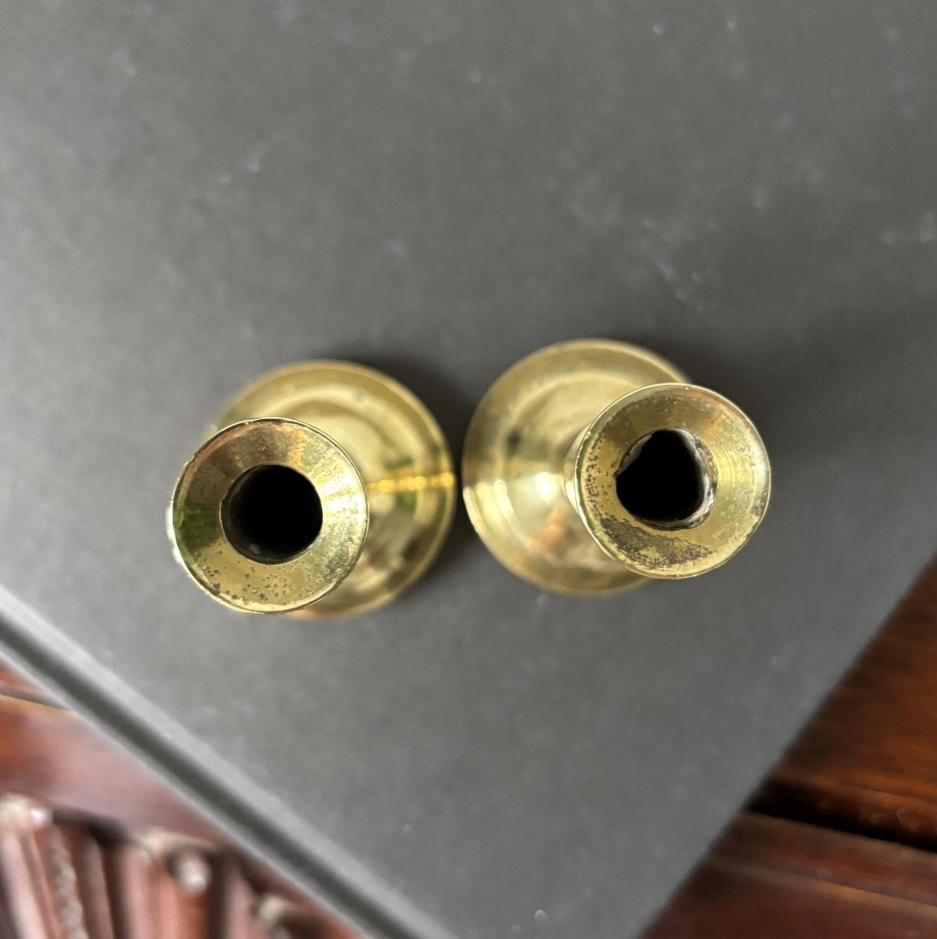 Pair Miniature Brass Candlesticks 7.5cm Small Taper Candle Holders Vintage Decor