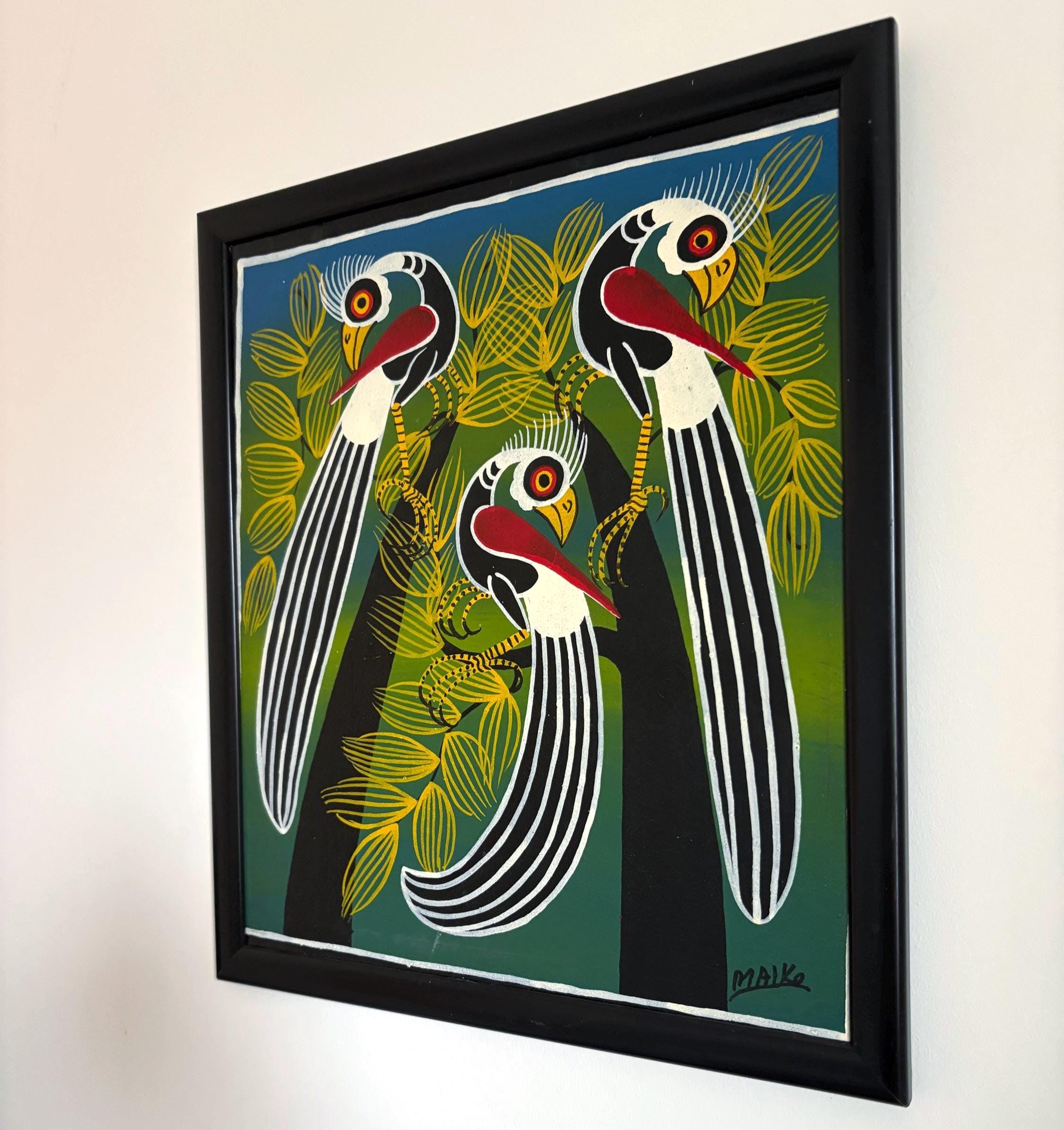 Tinga Tinga Painting African Wall Art Hand Painted Colourful Artwork Tanzania Style Decor