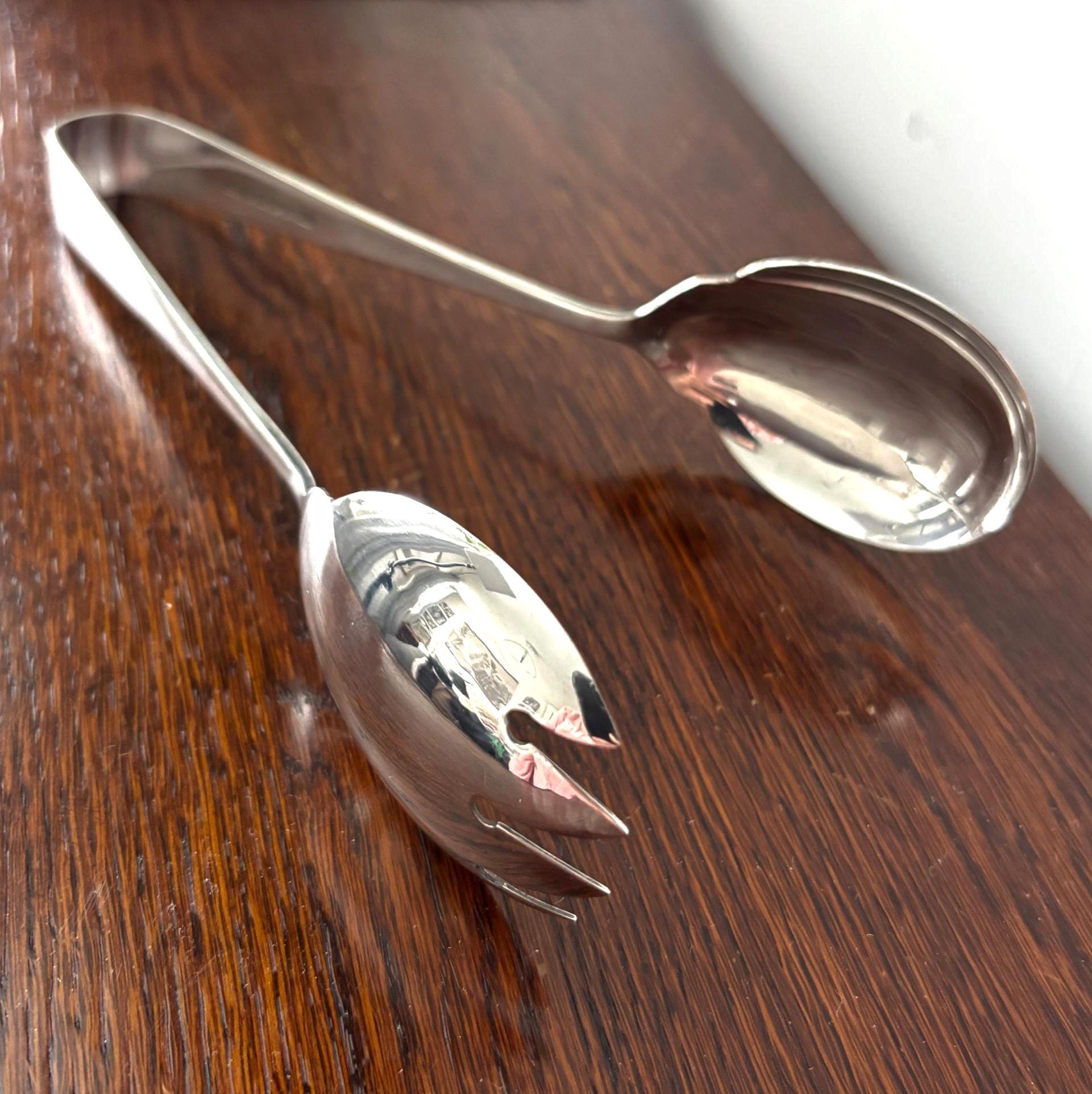 Vintage Salad Serving Tongs Silver Plate Sheffield Spoon Fork Mid Century Kitchen Tableware