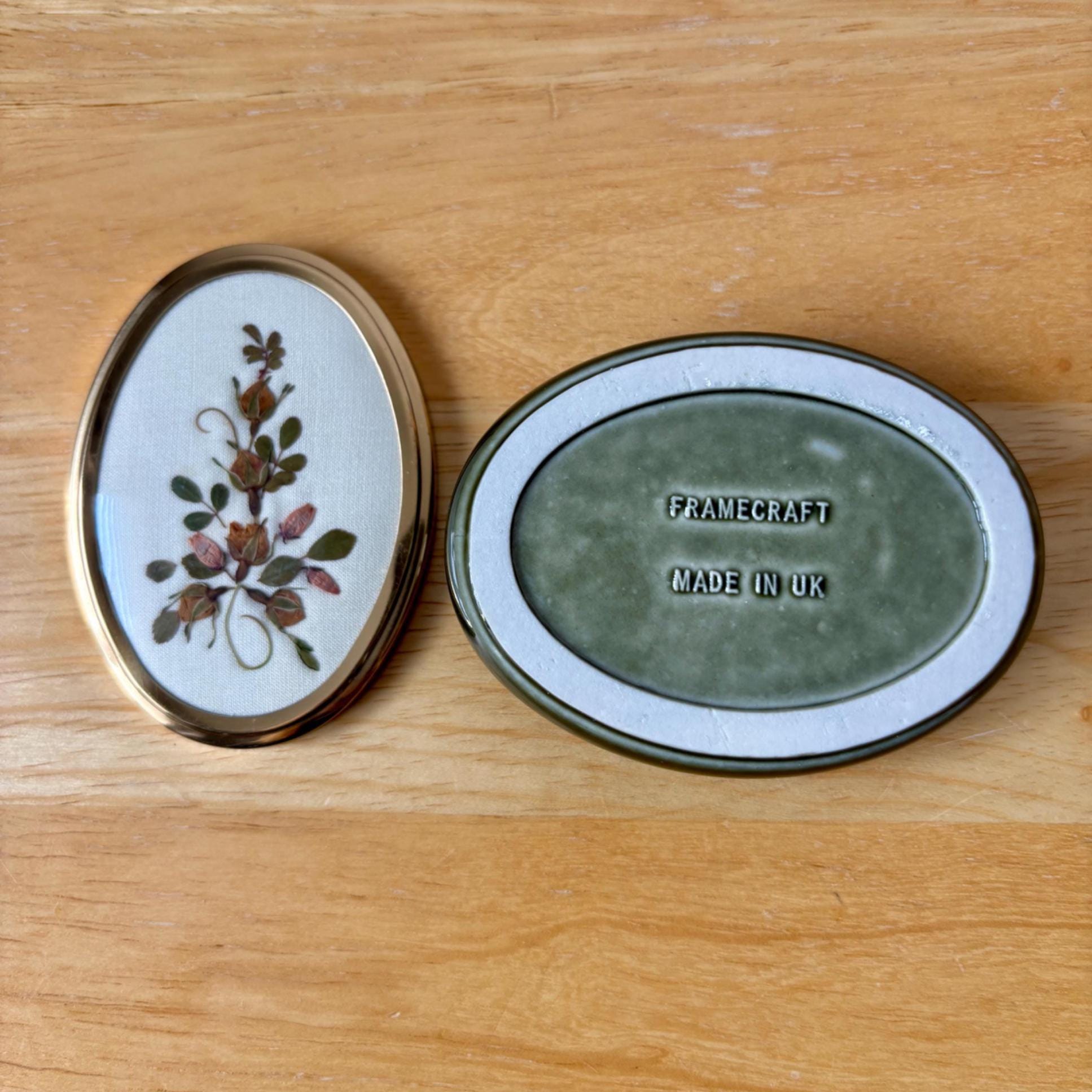 Vintage Ceramic Trinket Box: Pressed Flowers on Silk Lid