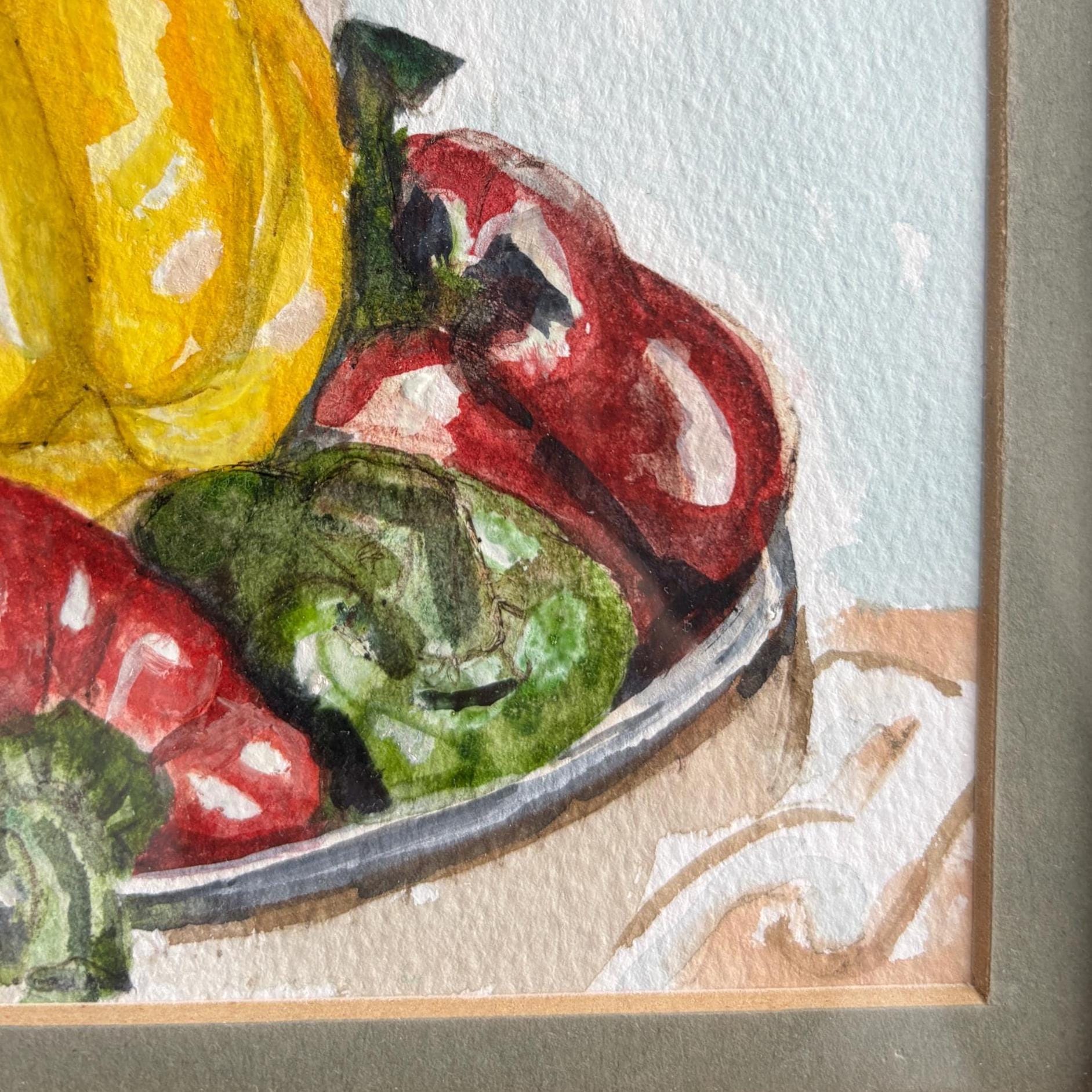 Bowl of Peppers | Original Watercolour by Sue Cranmer | Framed Kitchen Still Life Art