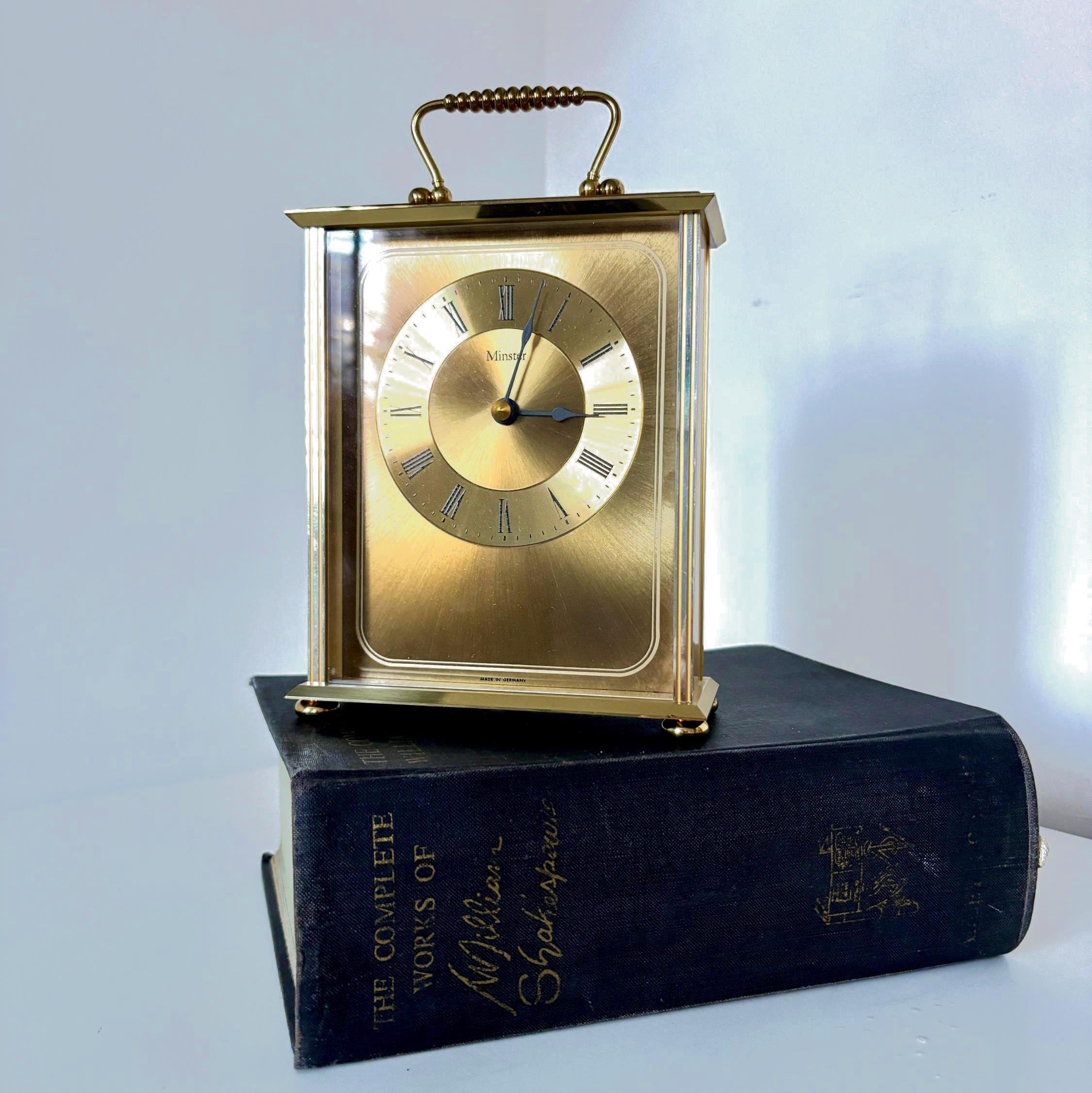 Vintage Brass Carriage Clock Minster Quartz Desk Mantel Clock Made Germany Working