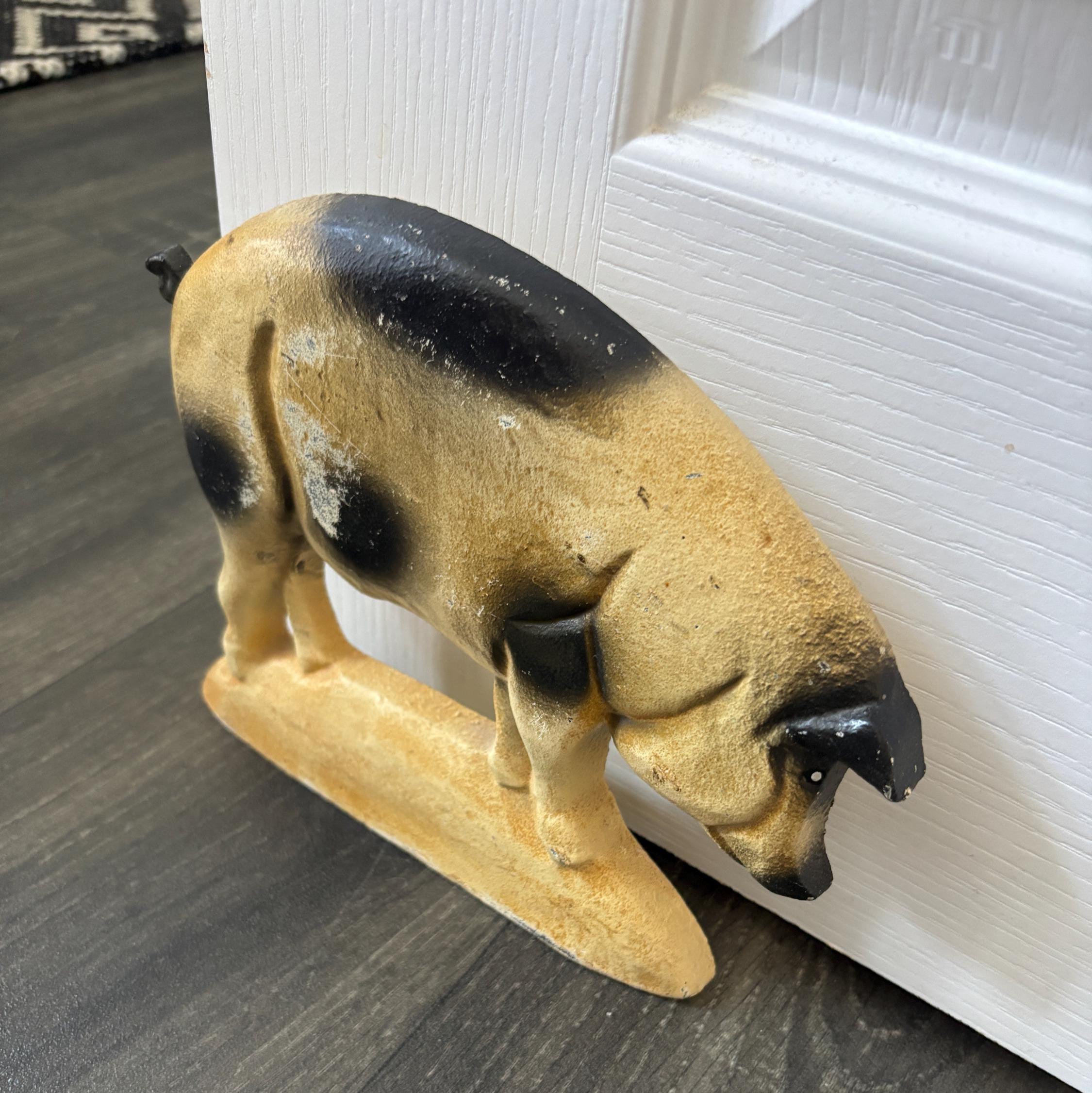 Vintage Cast Iron Pig Doorstop Rustic Farmhouse Country Cottage Animal Door Stop